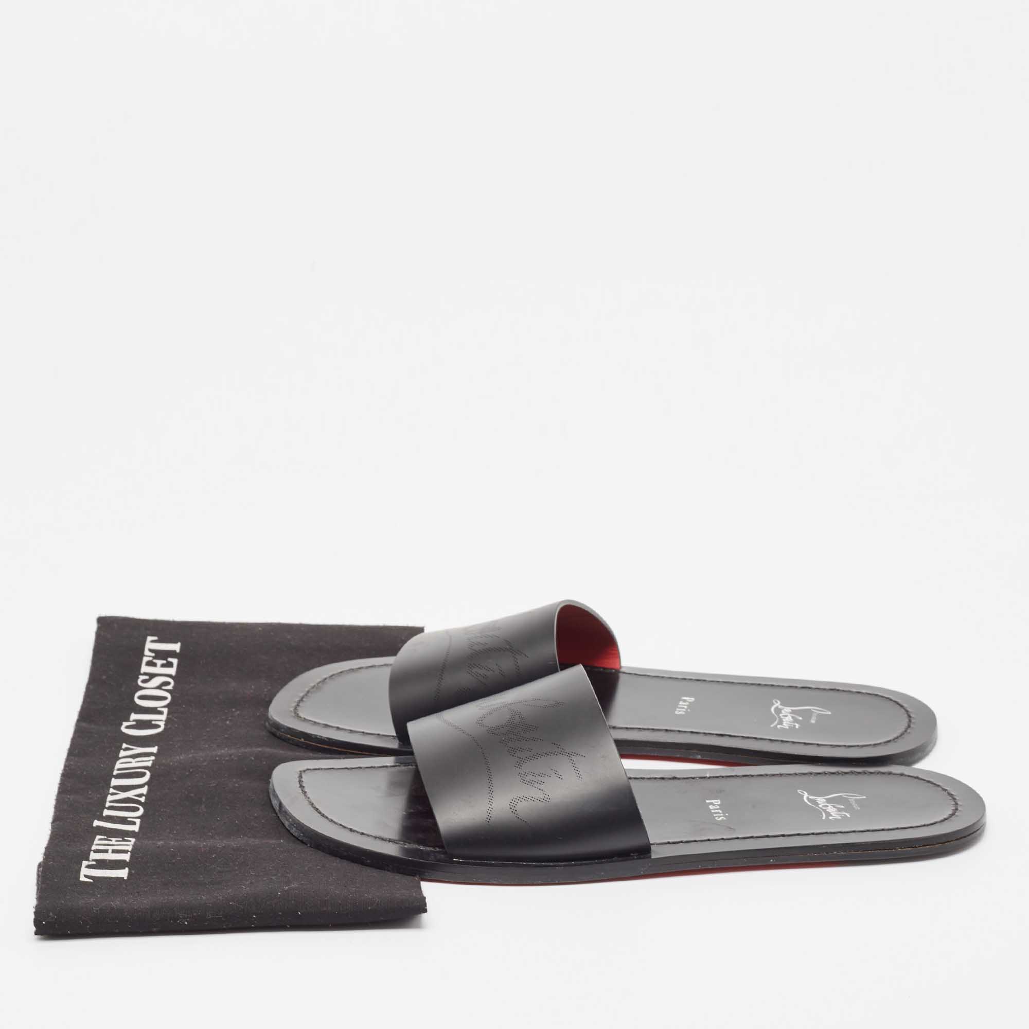 Christian Louboutin Black Leather Coolraoul Flat Slides Size 42