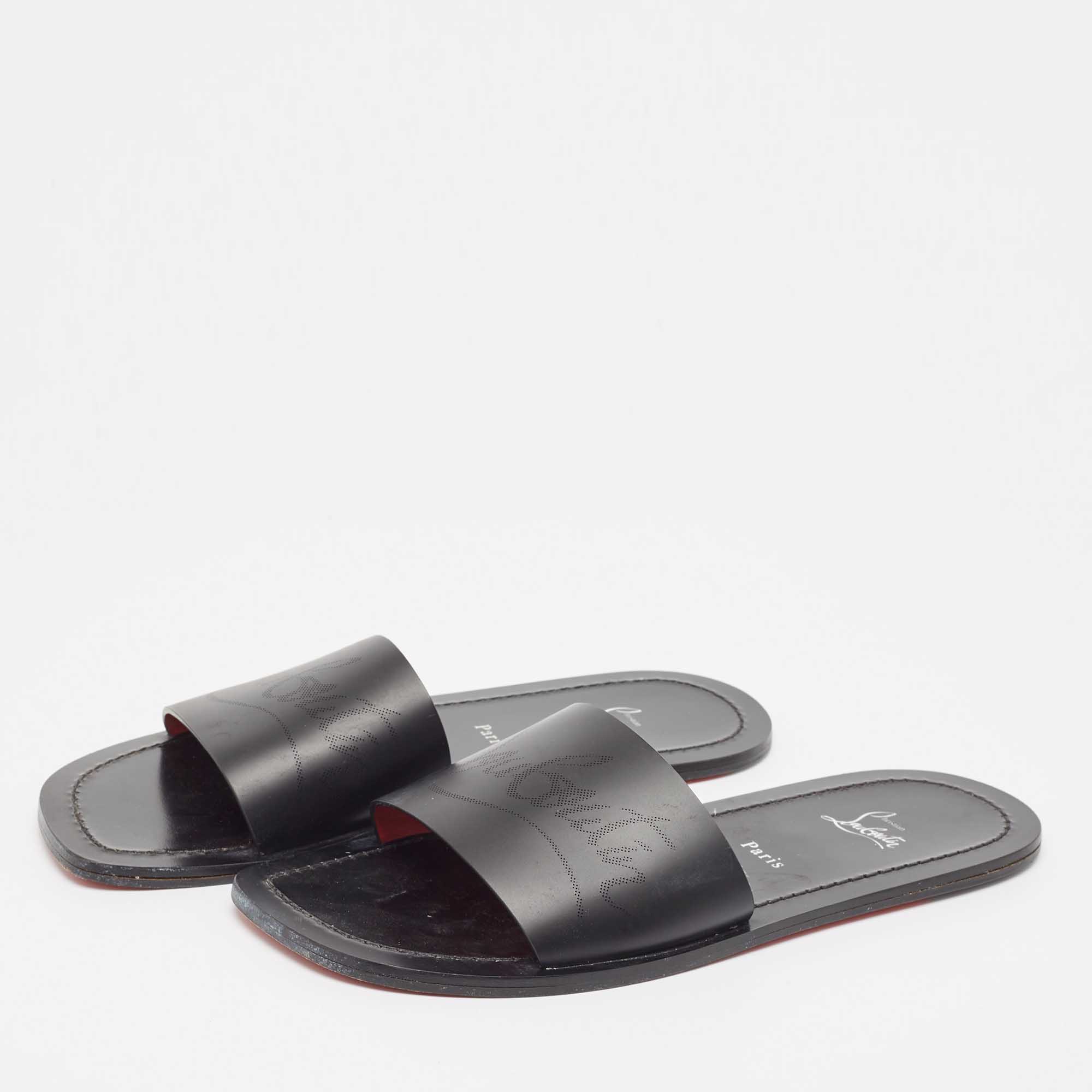 Christian Louboutin Black Leather Coolraoul Flat Slides Size 42