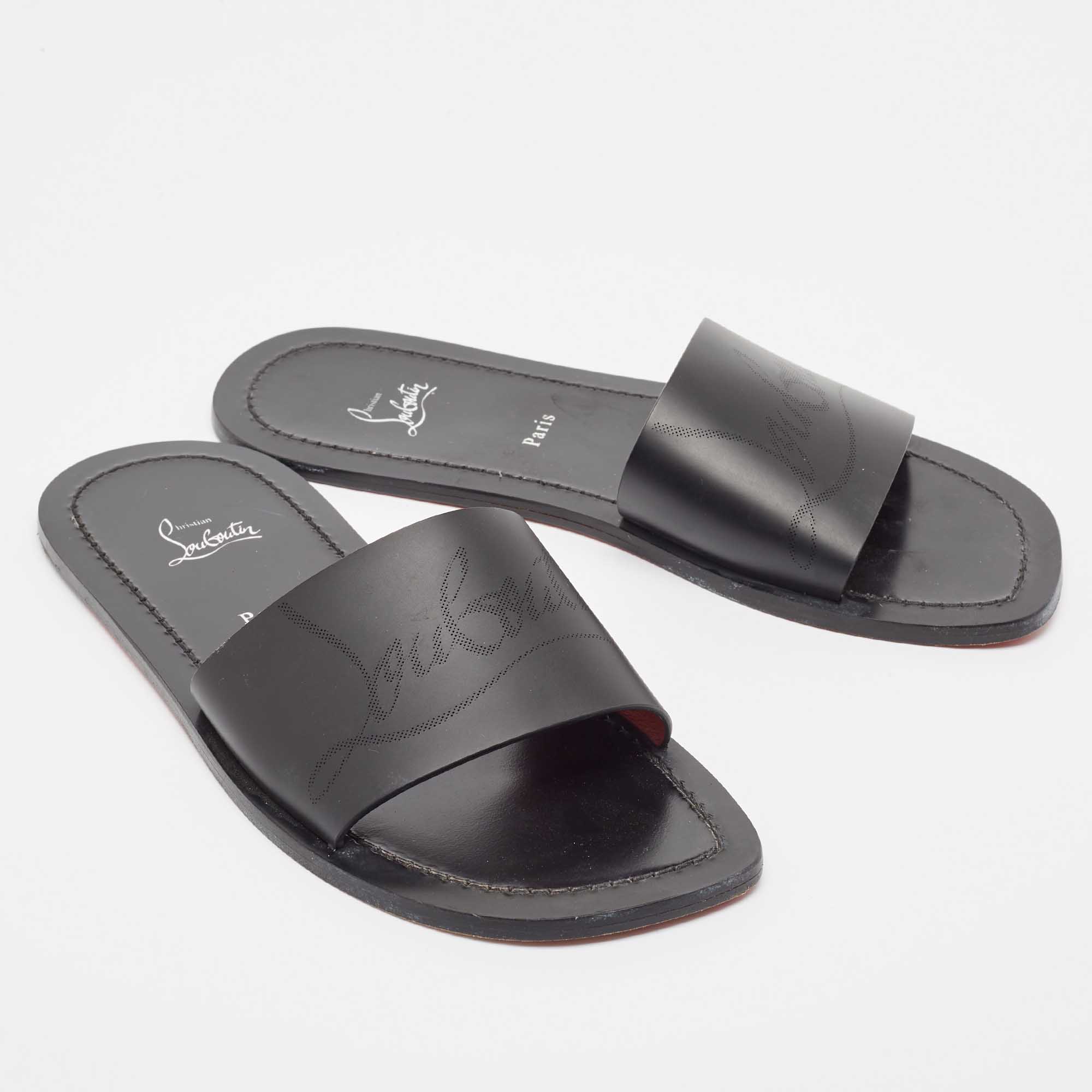 Christian Louboutin Black Leather Coolraoul Flat Slides Size 42