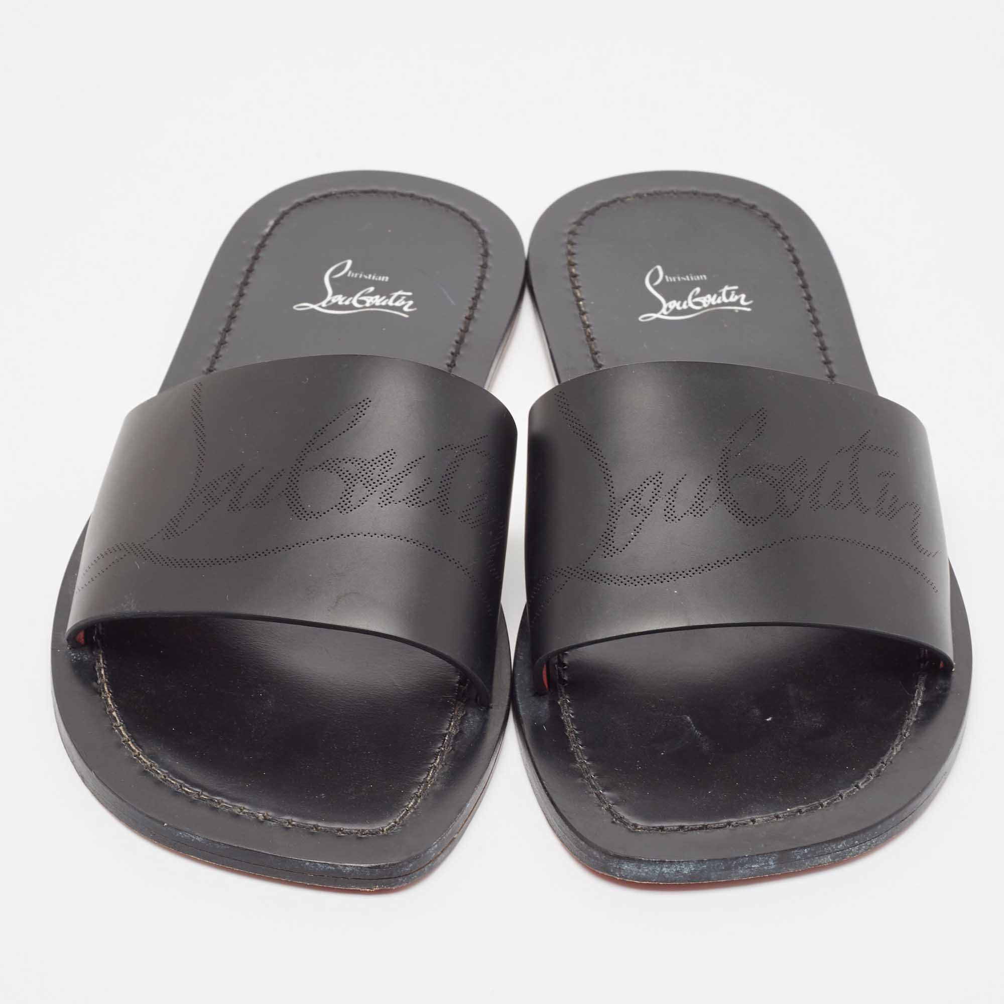 Christian Louboutin Black Leather Coolraoul Flat Slides Size 42