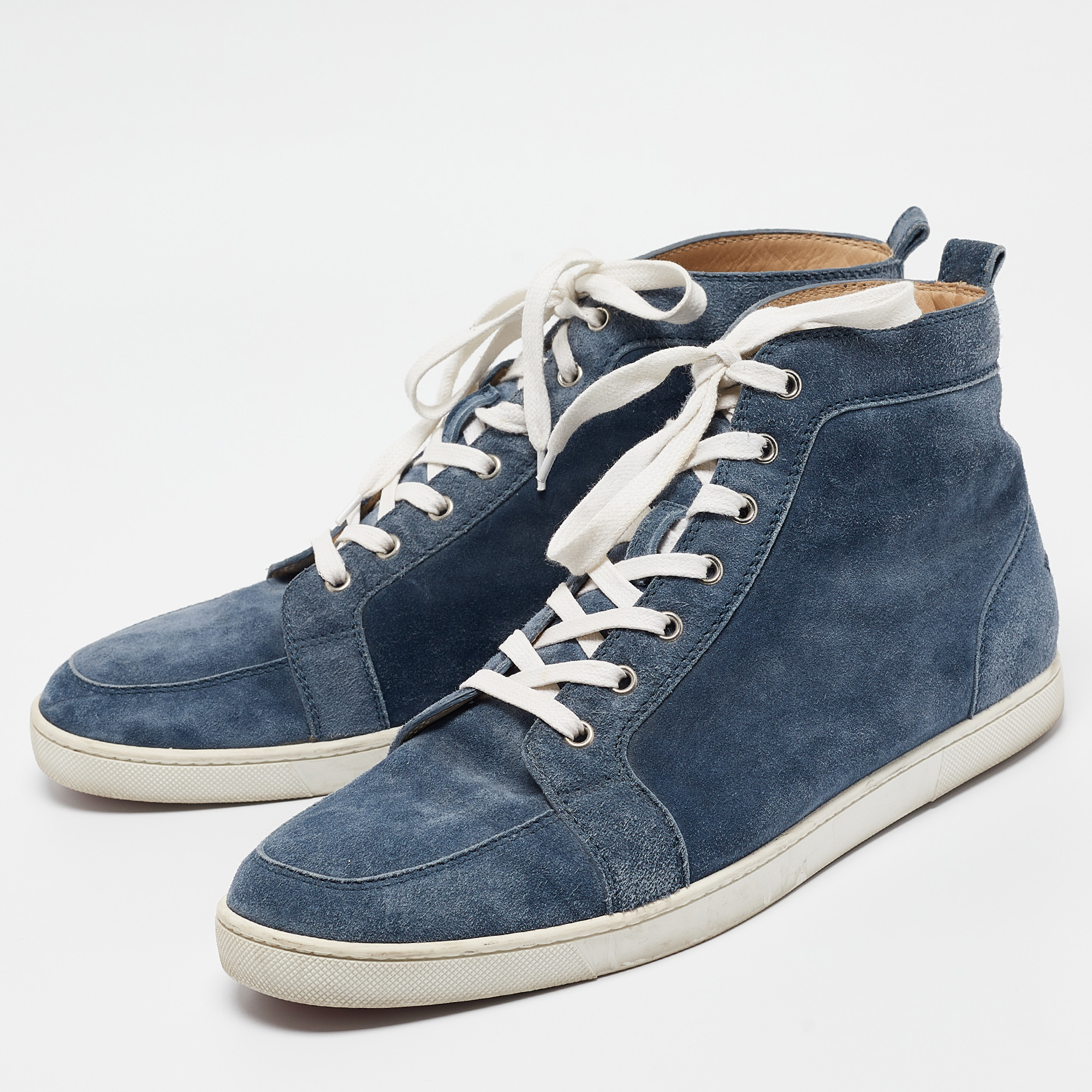 Christian Louboutin Blue Suede Rantus Orlato High Top Sneakers Size 45