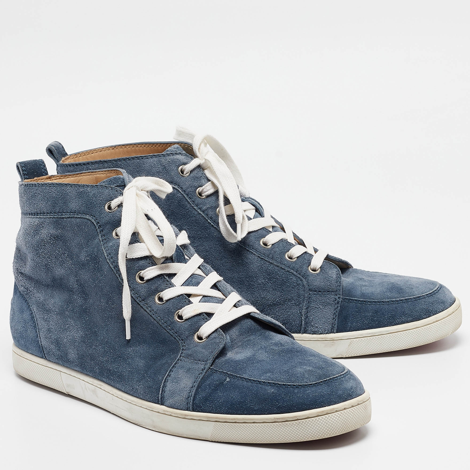 Christian Louboutin Blue Suede Rantus Orlato High Top Sneakers Size 45