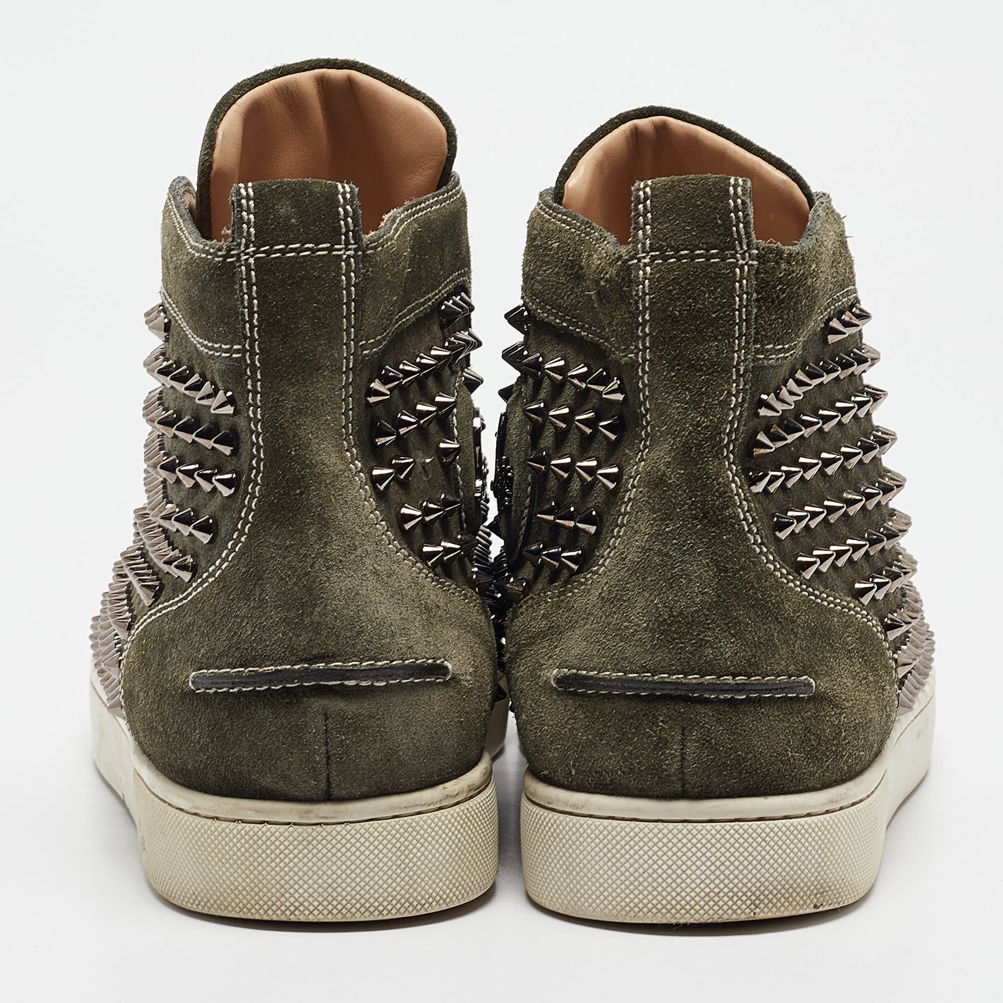 Christian Louboutin Green Suede Louis Spikes High Top Sneakers Size  44