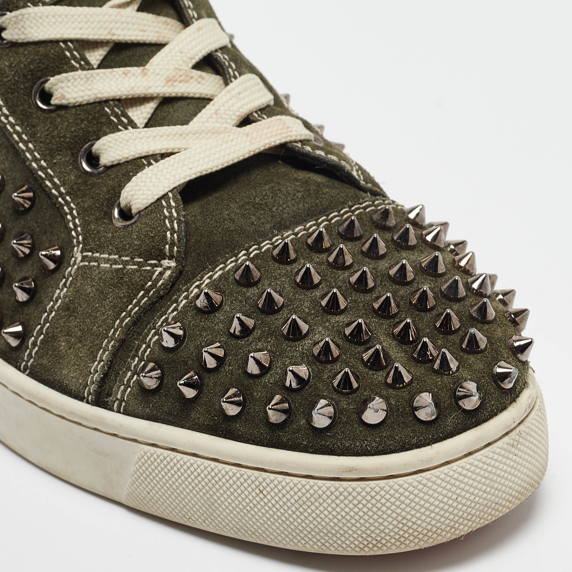 Christian Louboutin Green Suede Louis Spikes High Top Sneakers Size  44