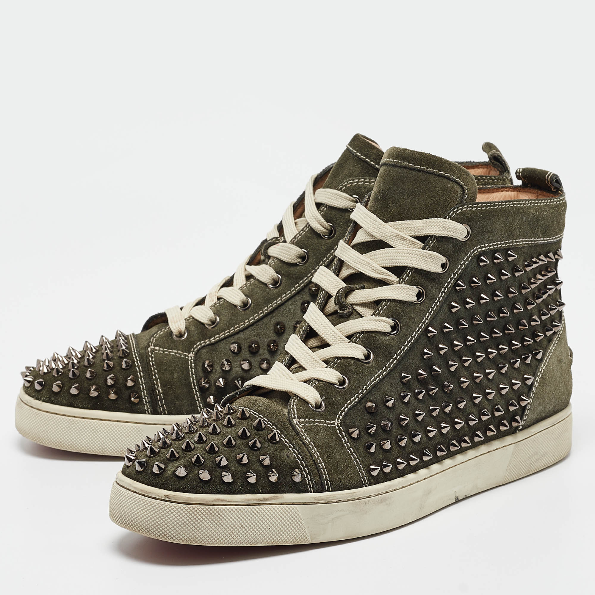 Christian Louboutin Green Suede Louis Spikes High Top Sneakers Size  44