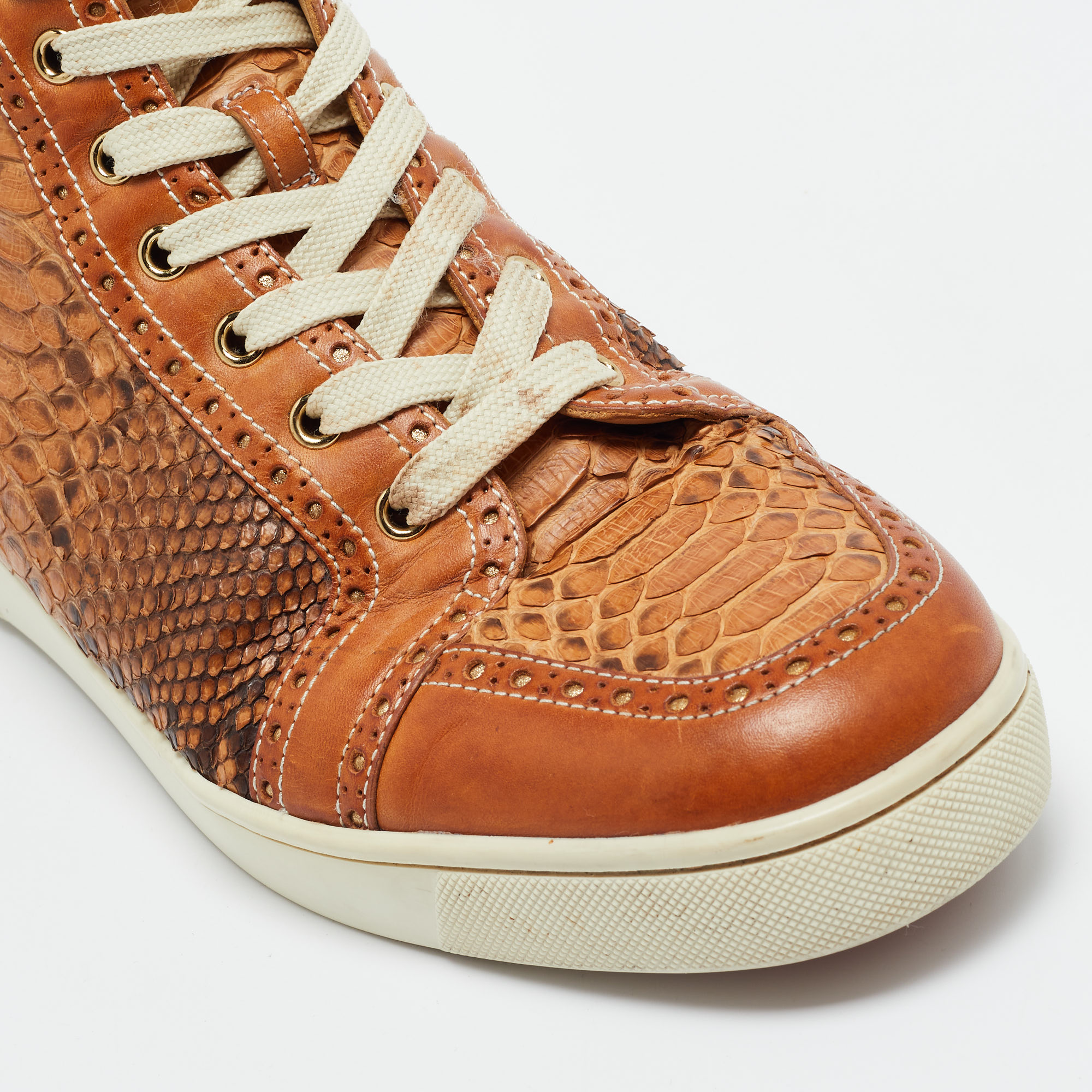 Christian Louboutin Brown Leather And Python Leather Orlato High Top Sneakers Size 44