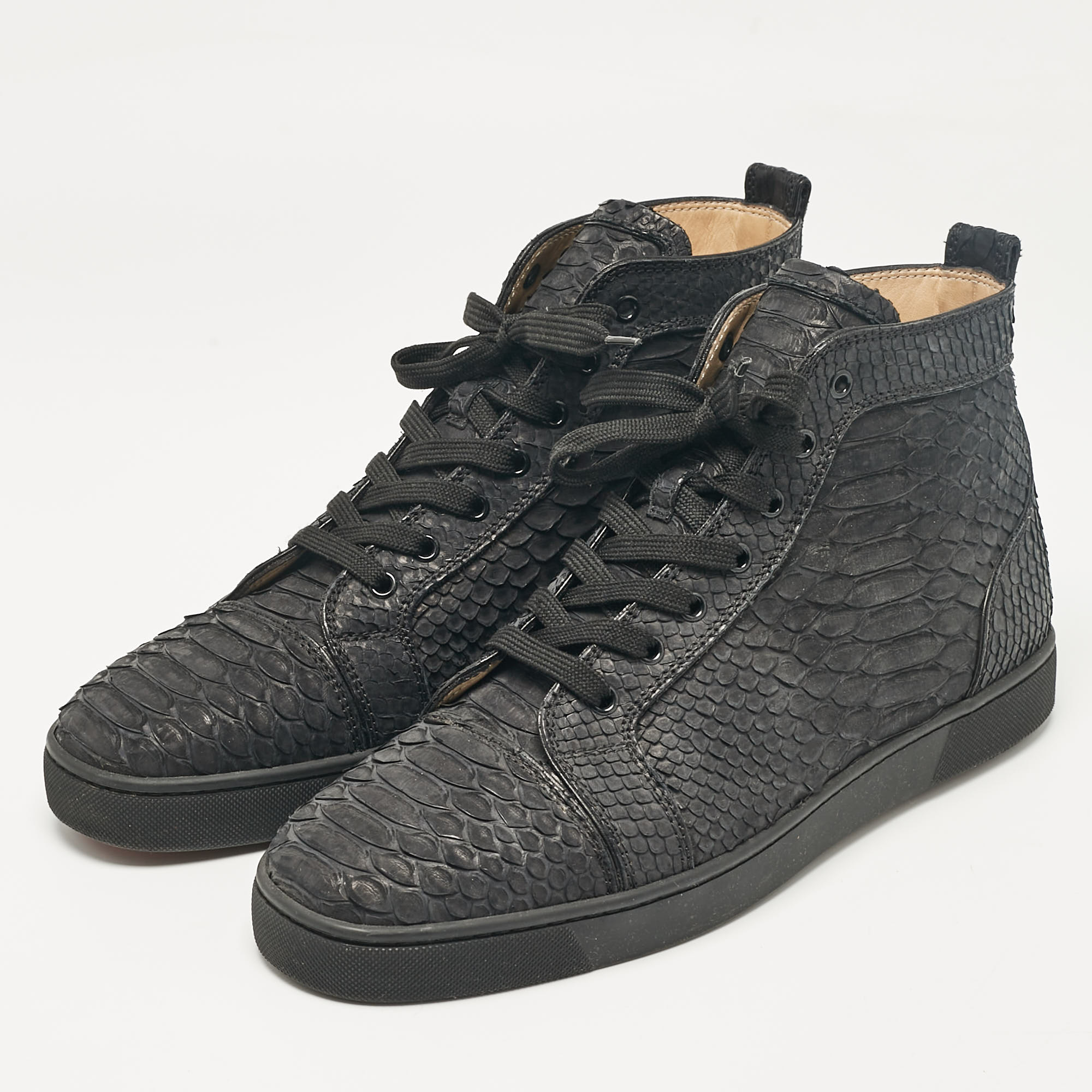 Christian Louboutin Black Python Louis Flat High Top Sneakers Size 46