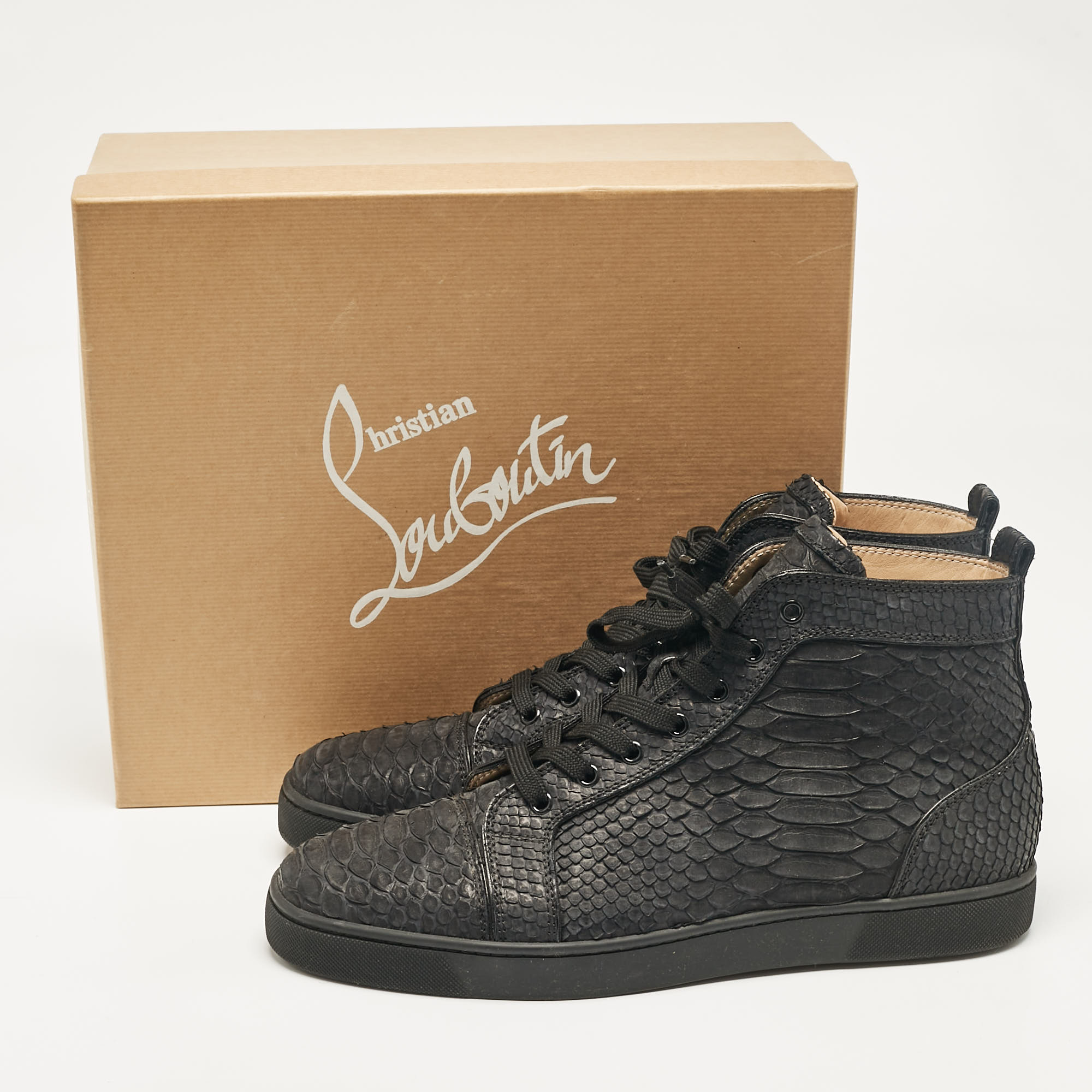 Christian Louboutin Black Python Louis Flat High Top Sneakers Size 46