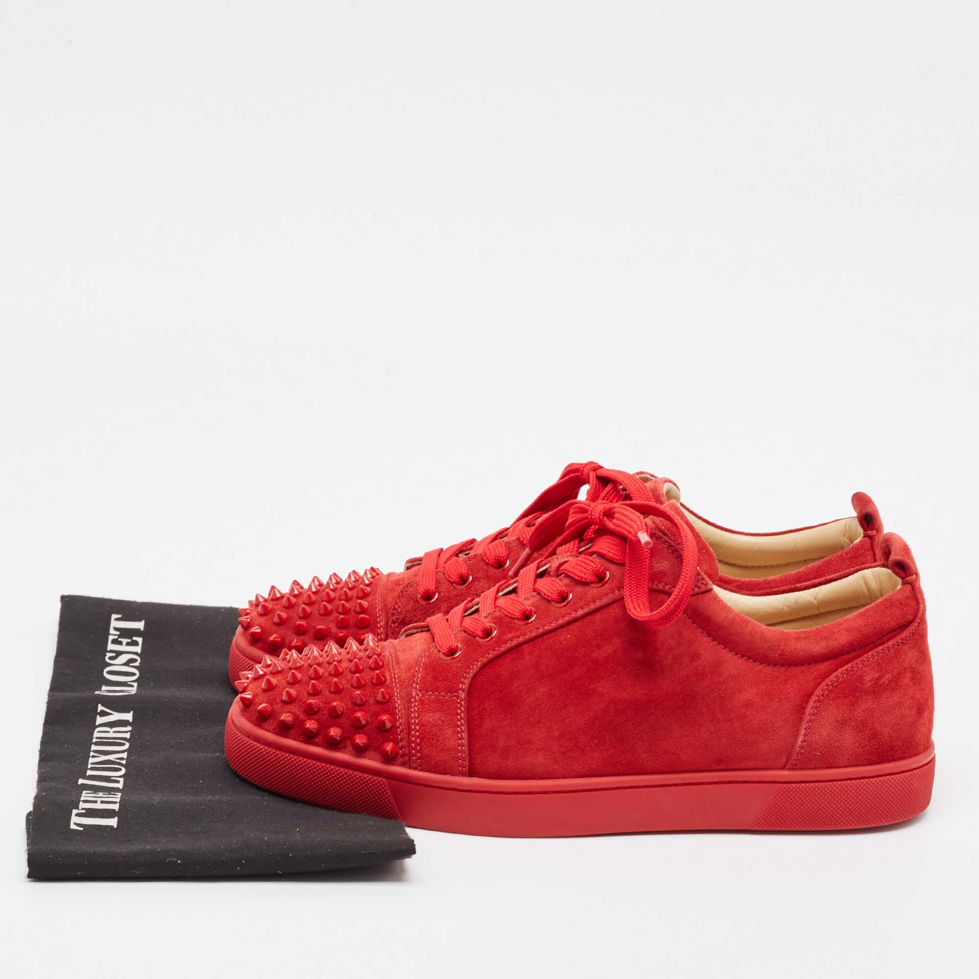 Christian Louboutin Red Suede Louis Spikes Lace Up Sneakers Size 42.5