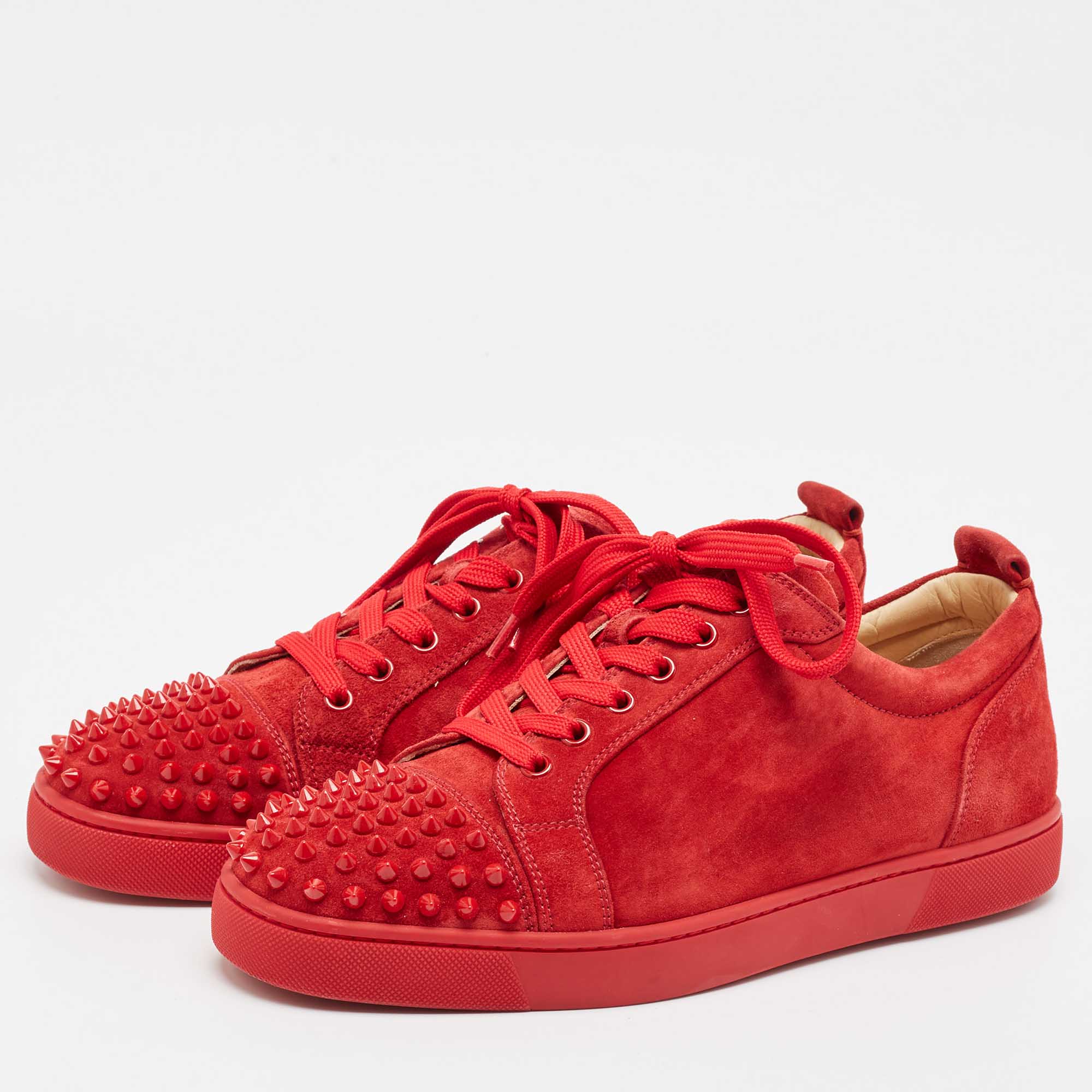 Christian Louboutin Red Suede Louis Spikes Lace Up Sneakers Size 42.5