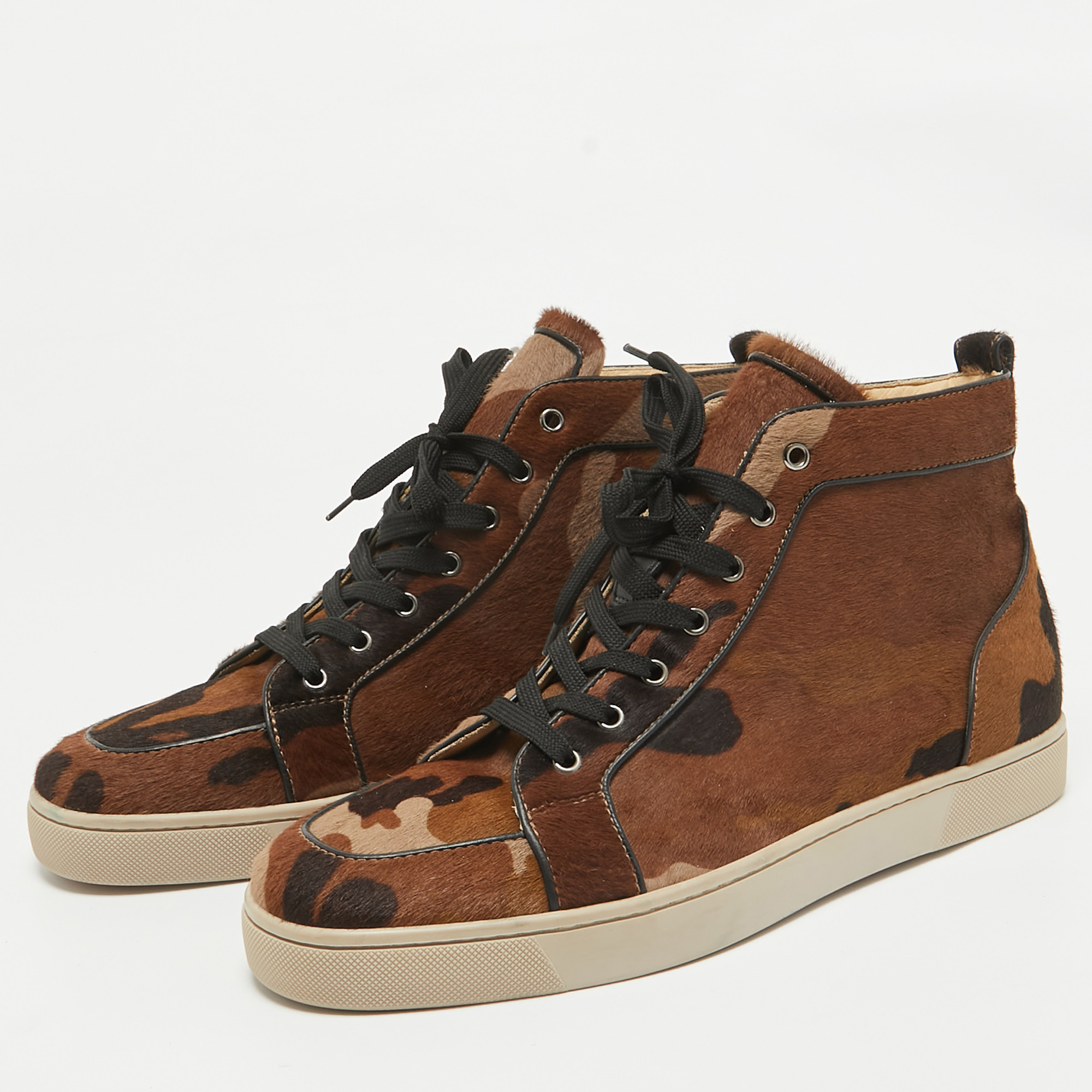 Christian Louboutin Brown Calf Hair Rantulow Orlato High Top Sneakers Size 45