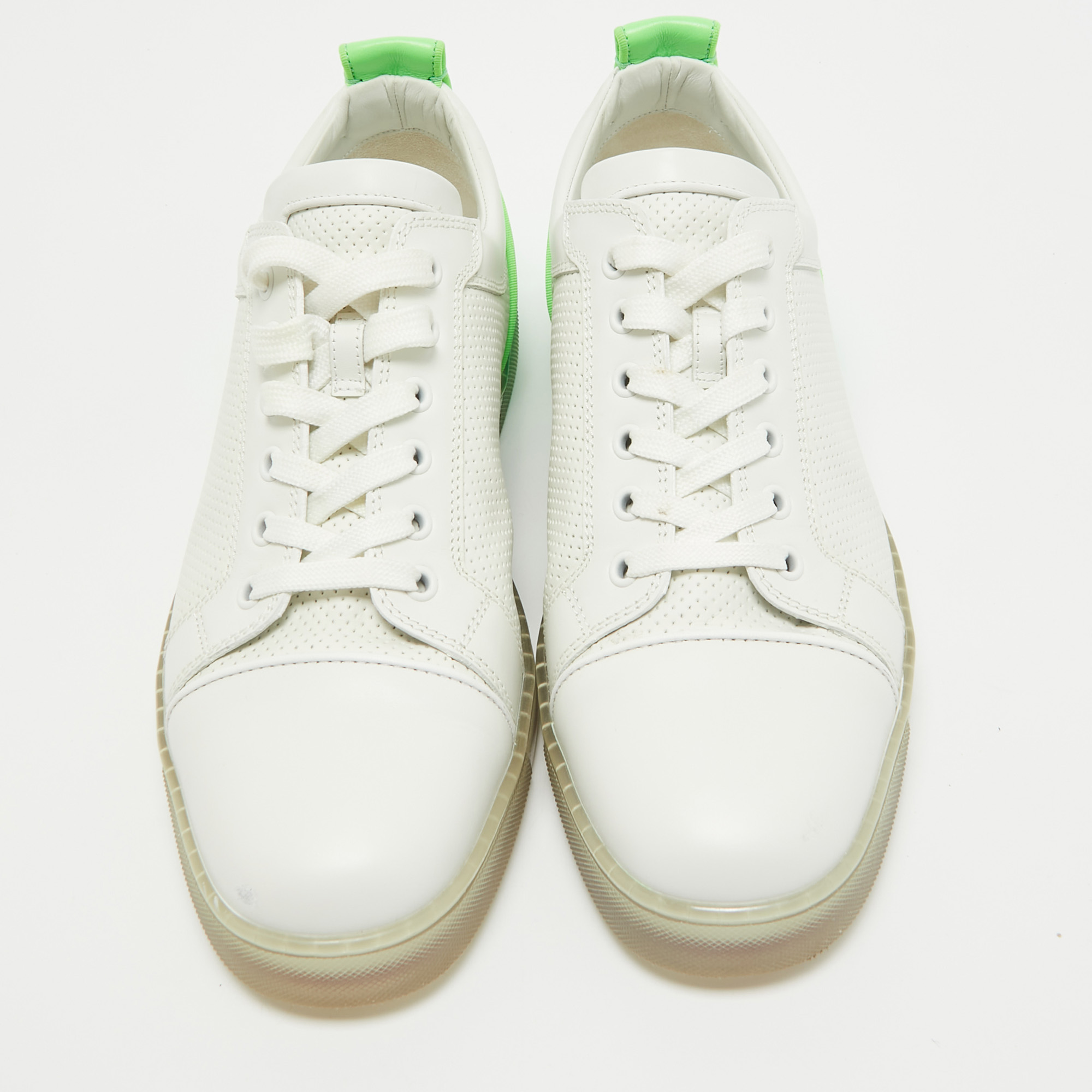 Christian Louboutin White/Green  Leather Lace Up Sneakers Size 42