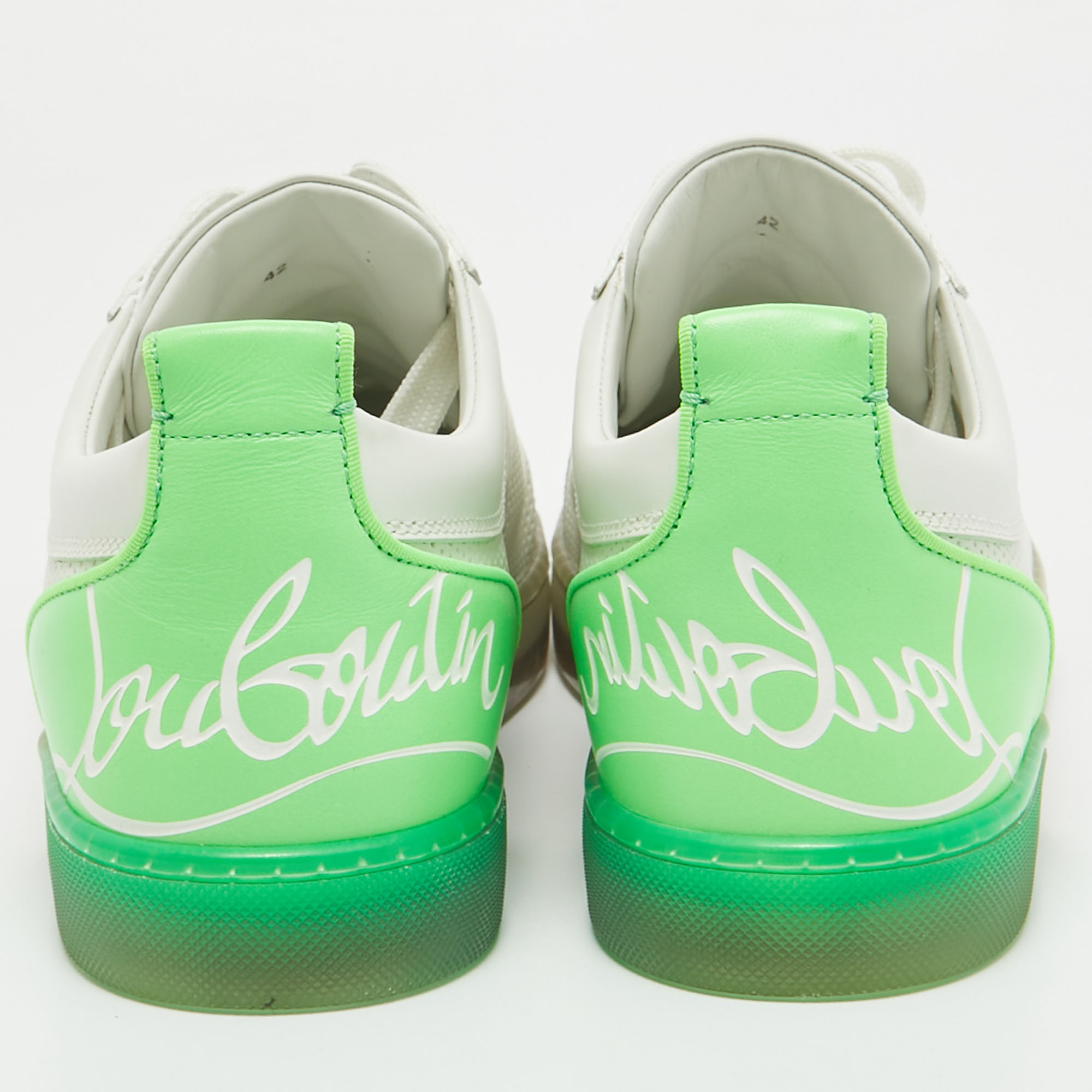 Christian Louboutin White/Green  Leather Lace Up Sneakers Size 42