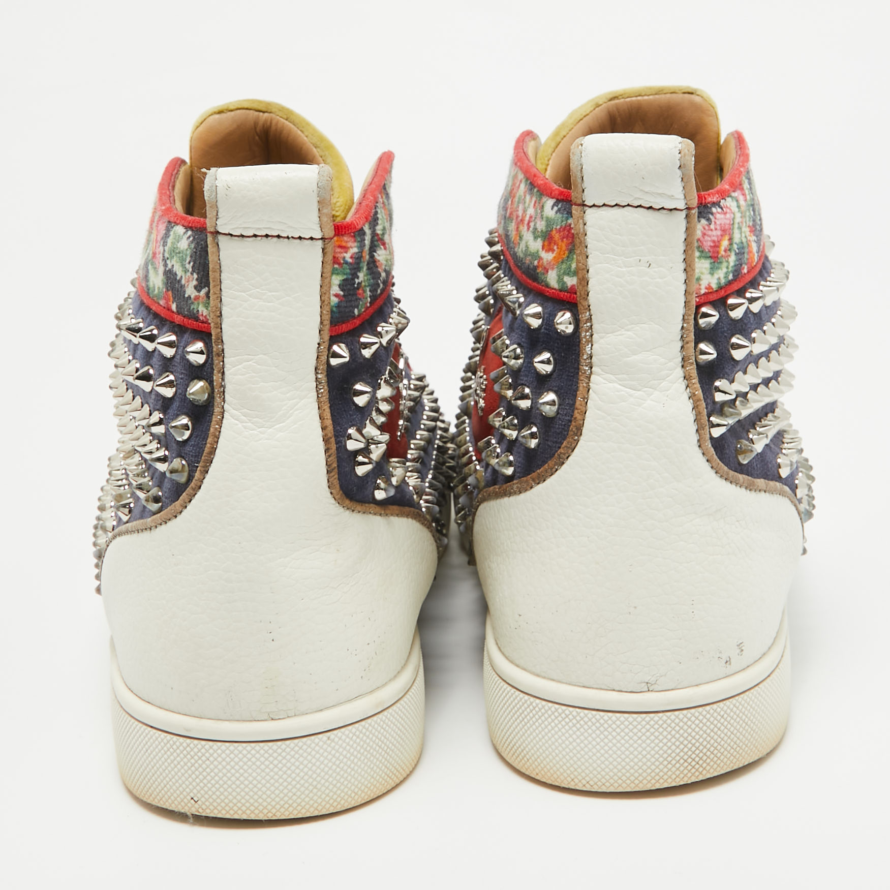 Christian Louboutin Multicolor Canvas Leather Louis Spikes High Top Sneakers Size 44