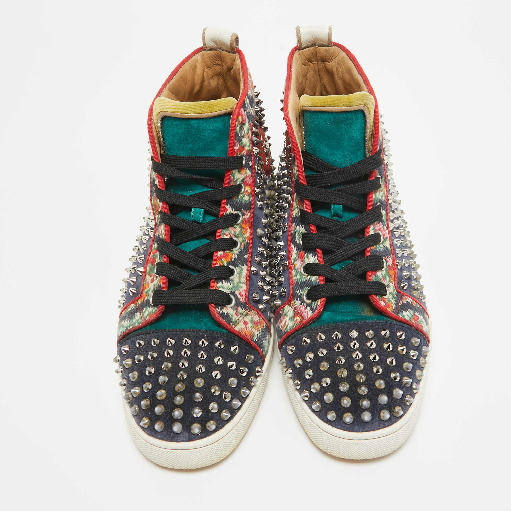 Christian Louboutin Multicolor Canvas Leather Louis Spikes High Top Sneakers Size 44