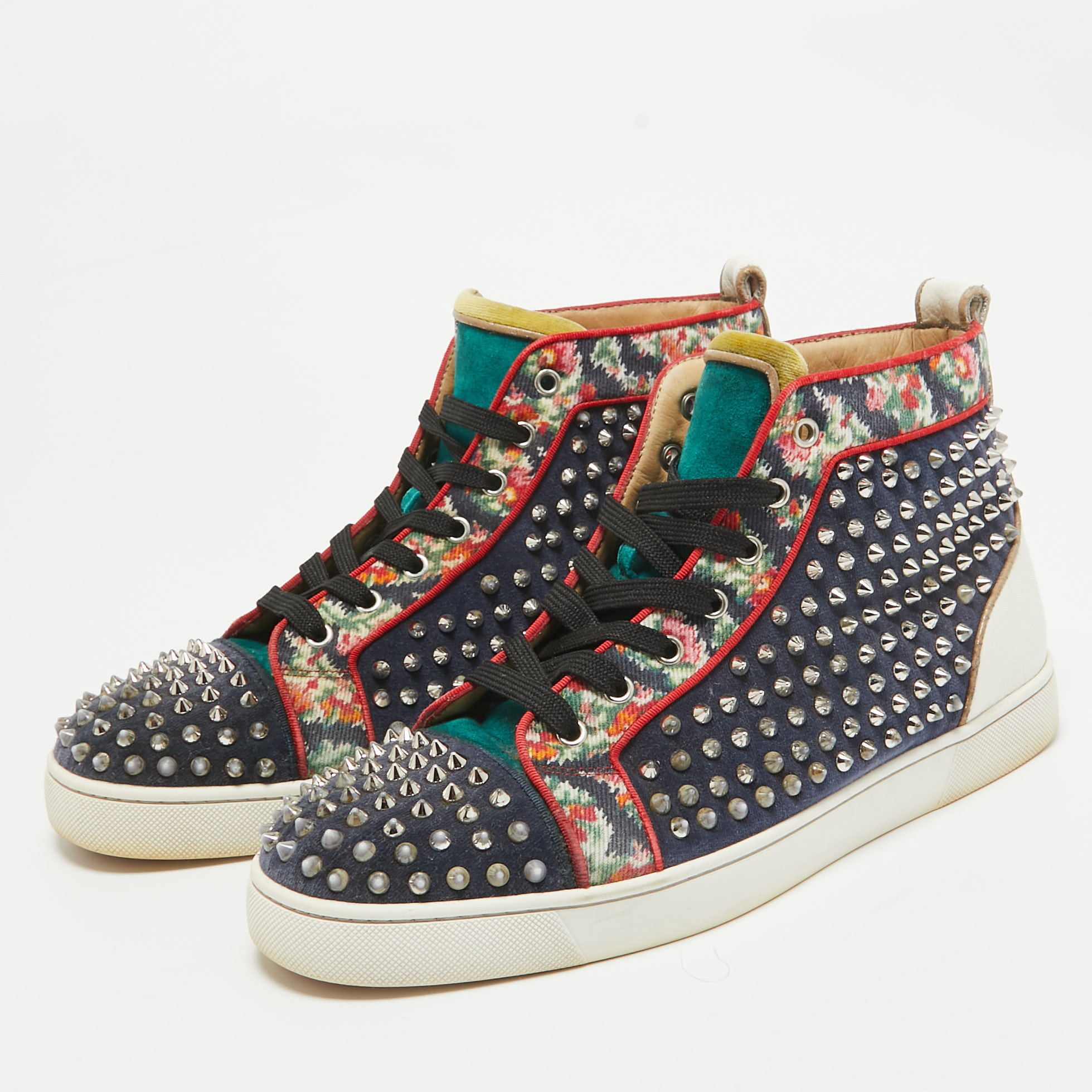 Christian Louboutin Multicolor Canvas Leather Louis Spikes High Top Sneakers Size 44