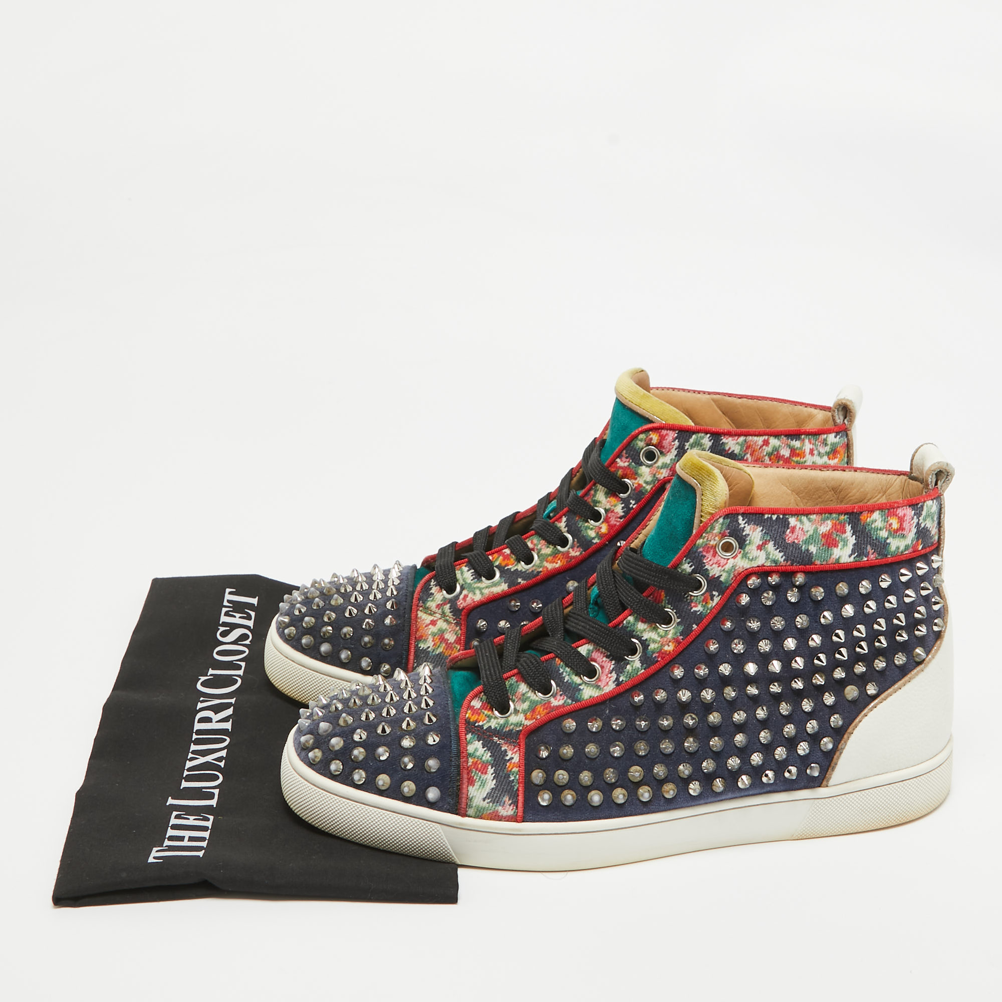 Christian Louboutin Multicolor Canvas Leather Louis Spikes High Top Sneakers Size 44