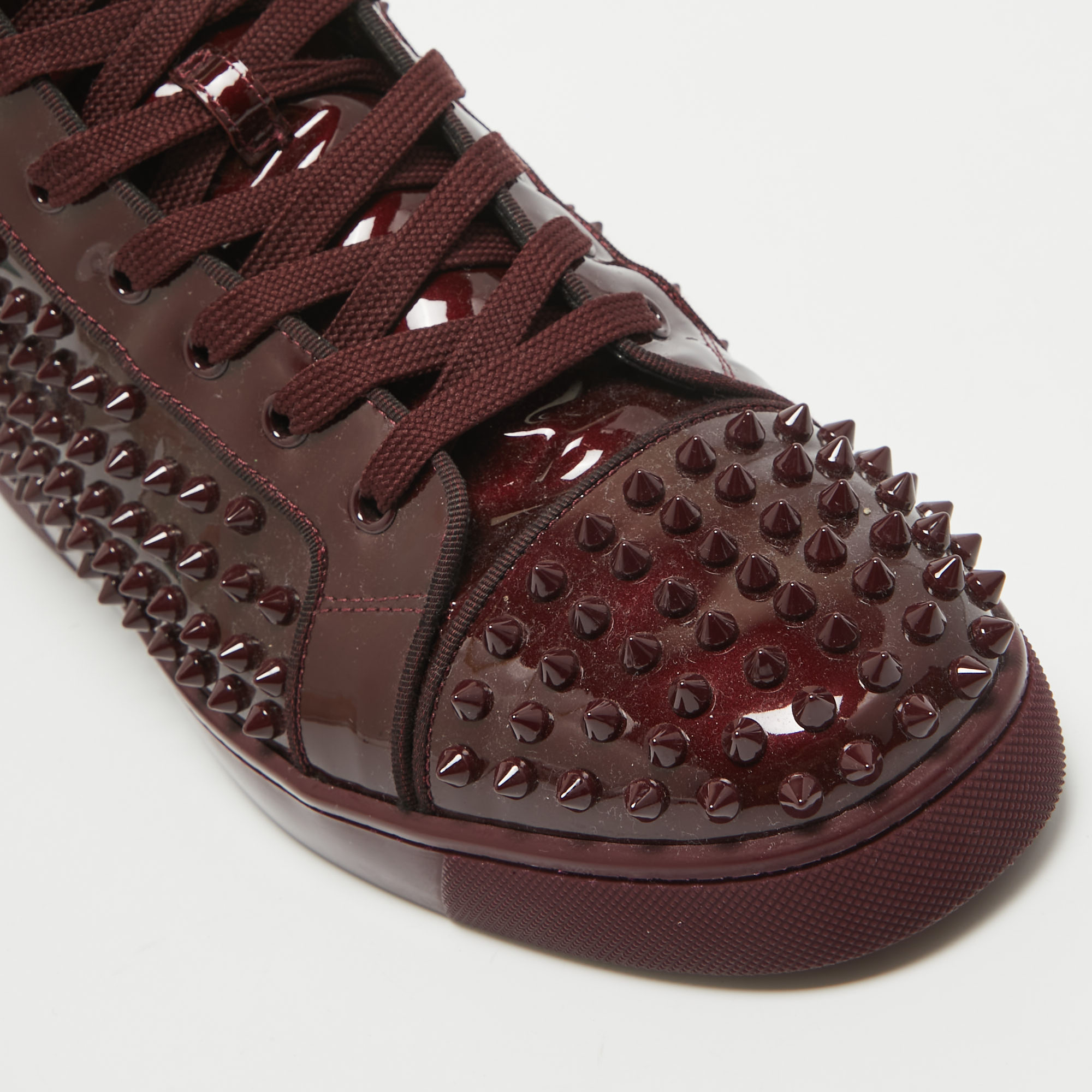 Christian Louboutin Burgundy Patent Leather Louis Spikes High Top Sneakers Size 43.5