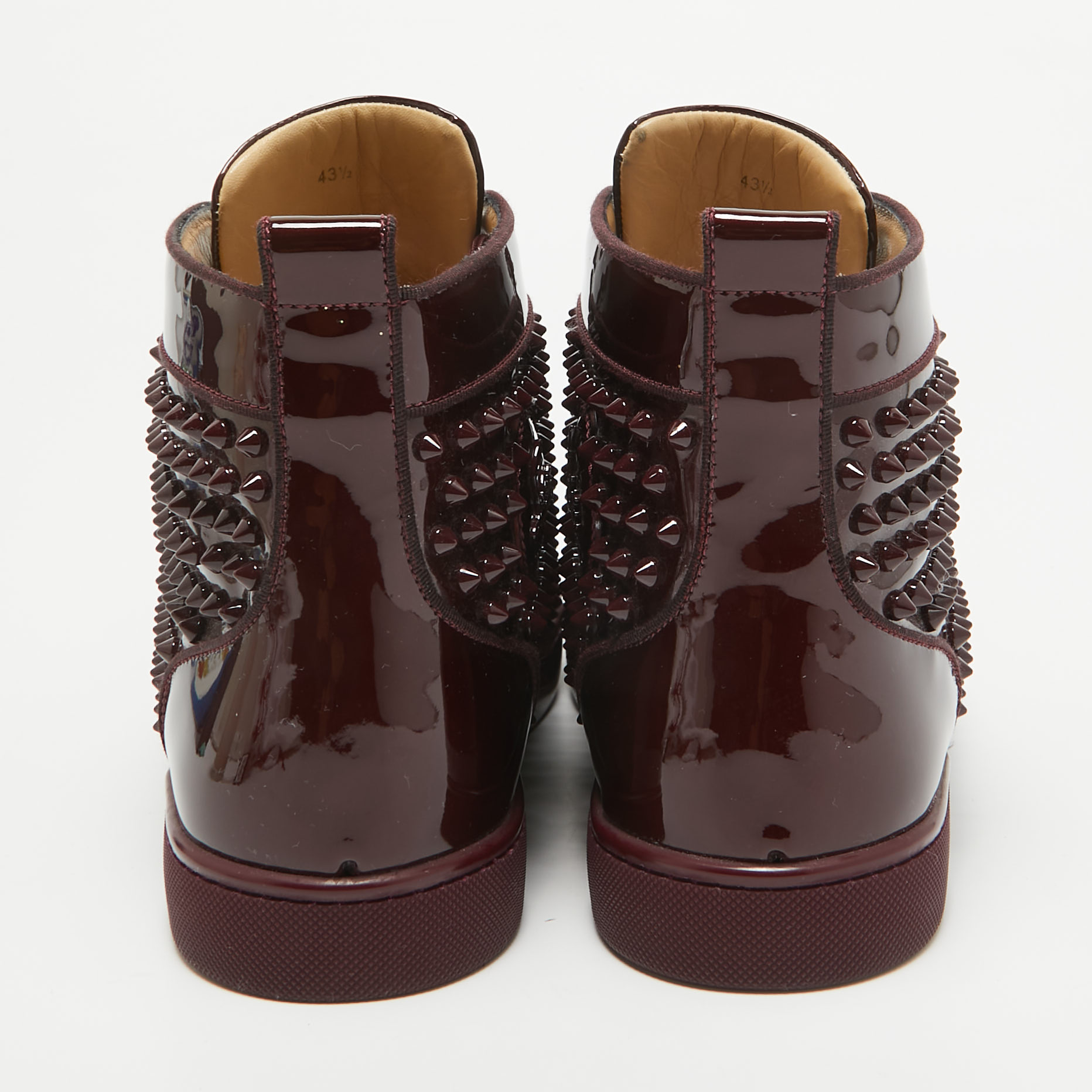 Christian Louboutin Burgundy Patent Leather Louis Spikes High Top Sneakers Size 43.5