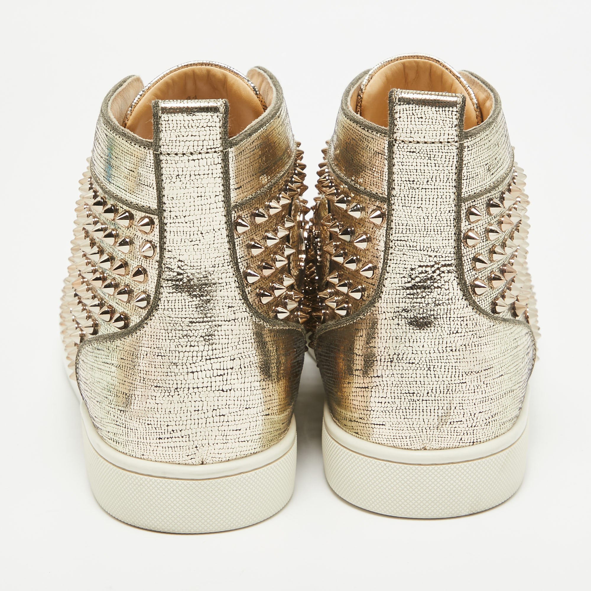 Christian Louboutin Gold Leather Louis Spikes High Top Sneakers Size 44