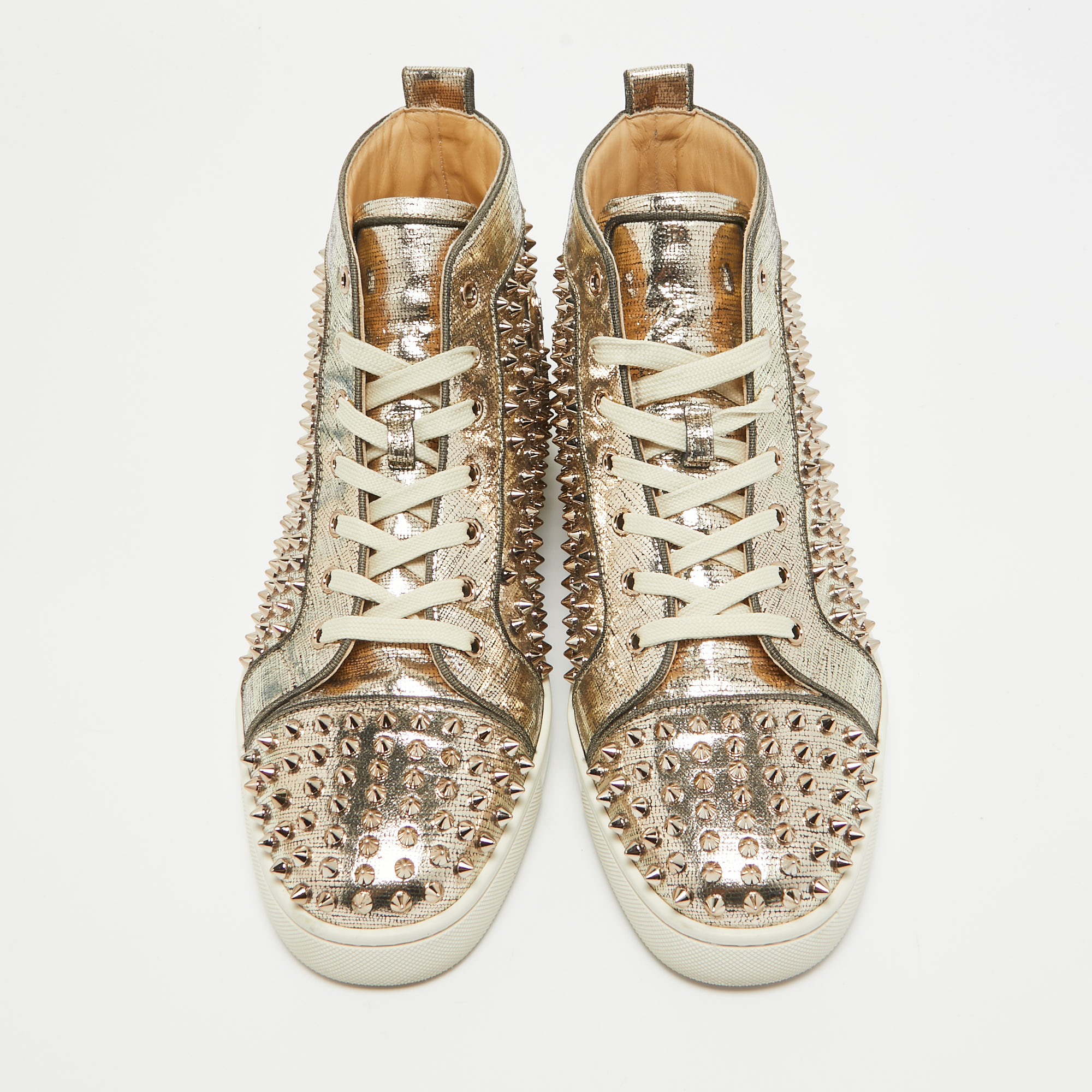 Christian Louboutin Gold Leather Louis Spikes High Top Sneakers Size 44