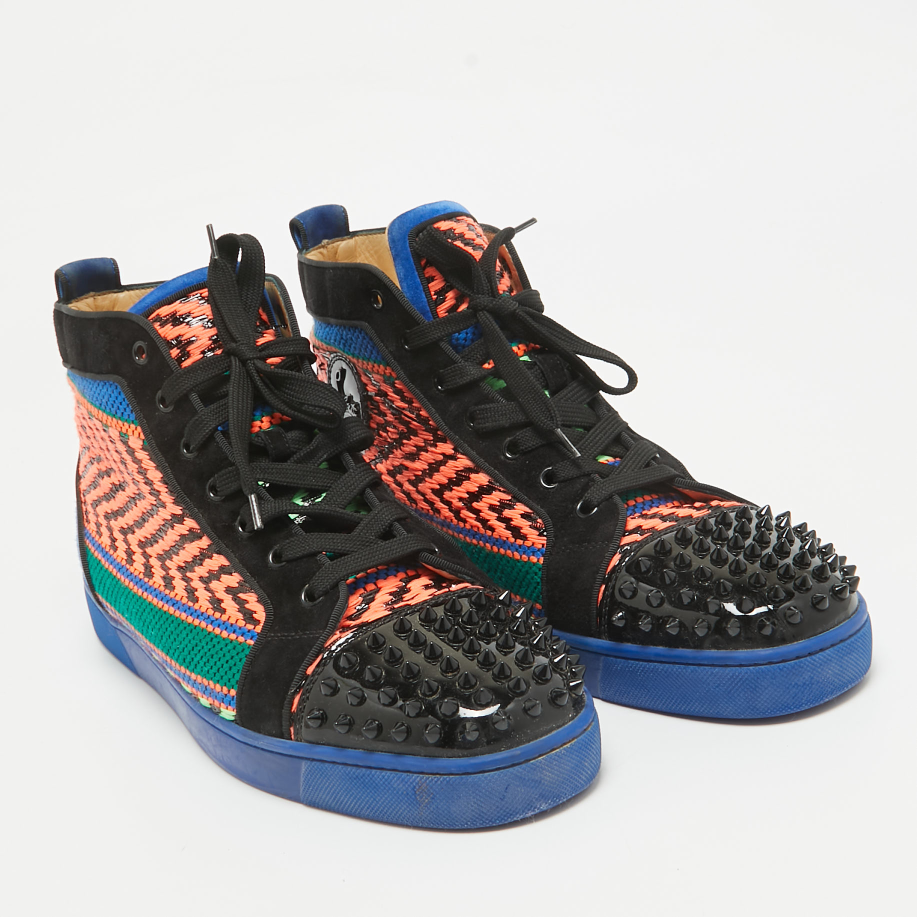 Christian Louboutin Multicolor Leather Patent Leather Louis Spikes High Top Sneakers Size 45