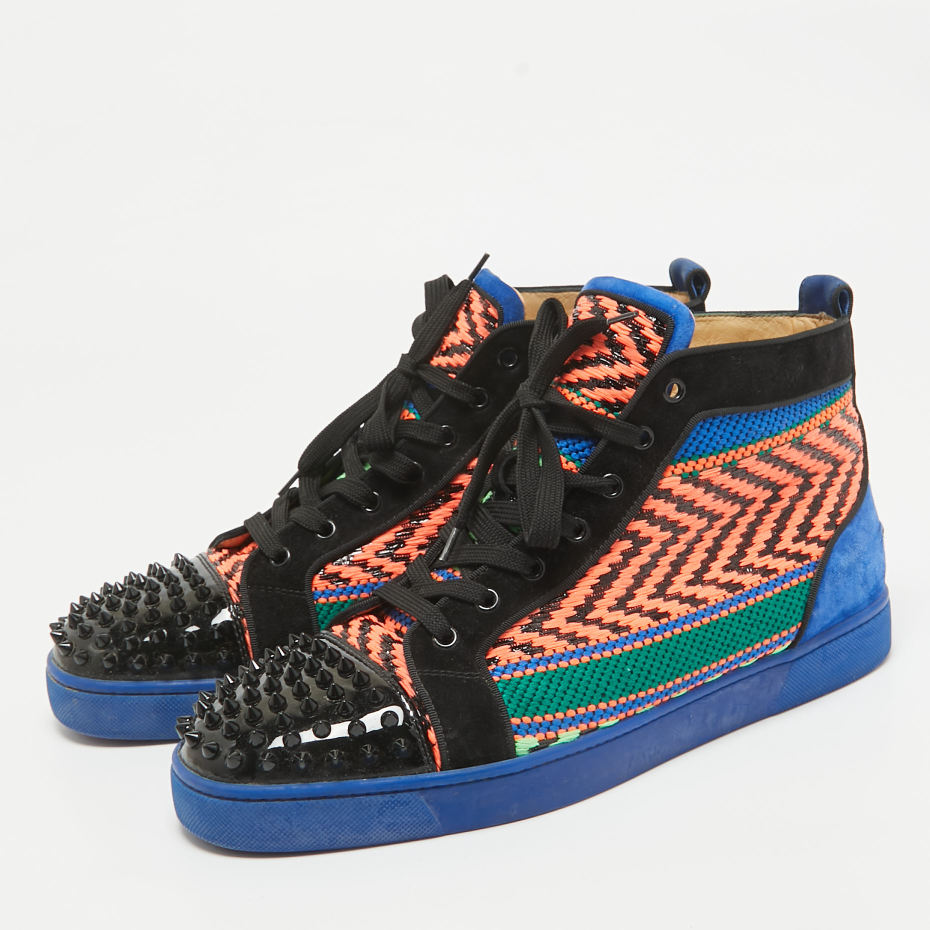 Christian Louboutin Multicolor Leather Patent Leather Louis Spikes High Top Sneakers Size 45