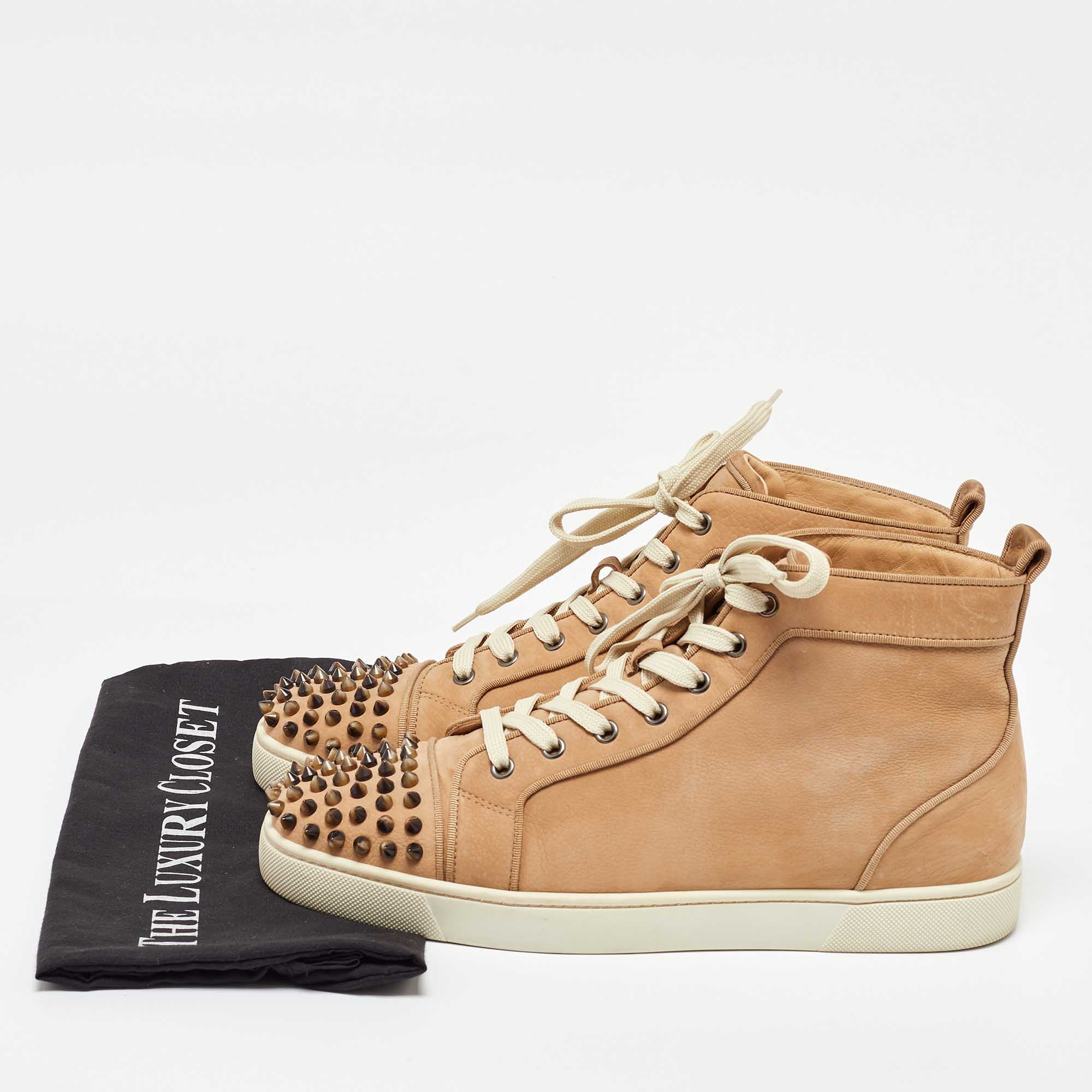 Christian Louboutin Beige Nubuck Leather High Top Sneakers 43