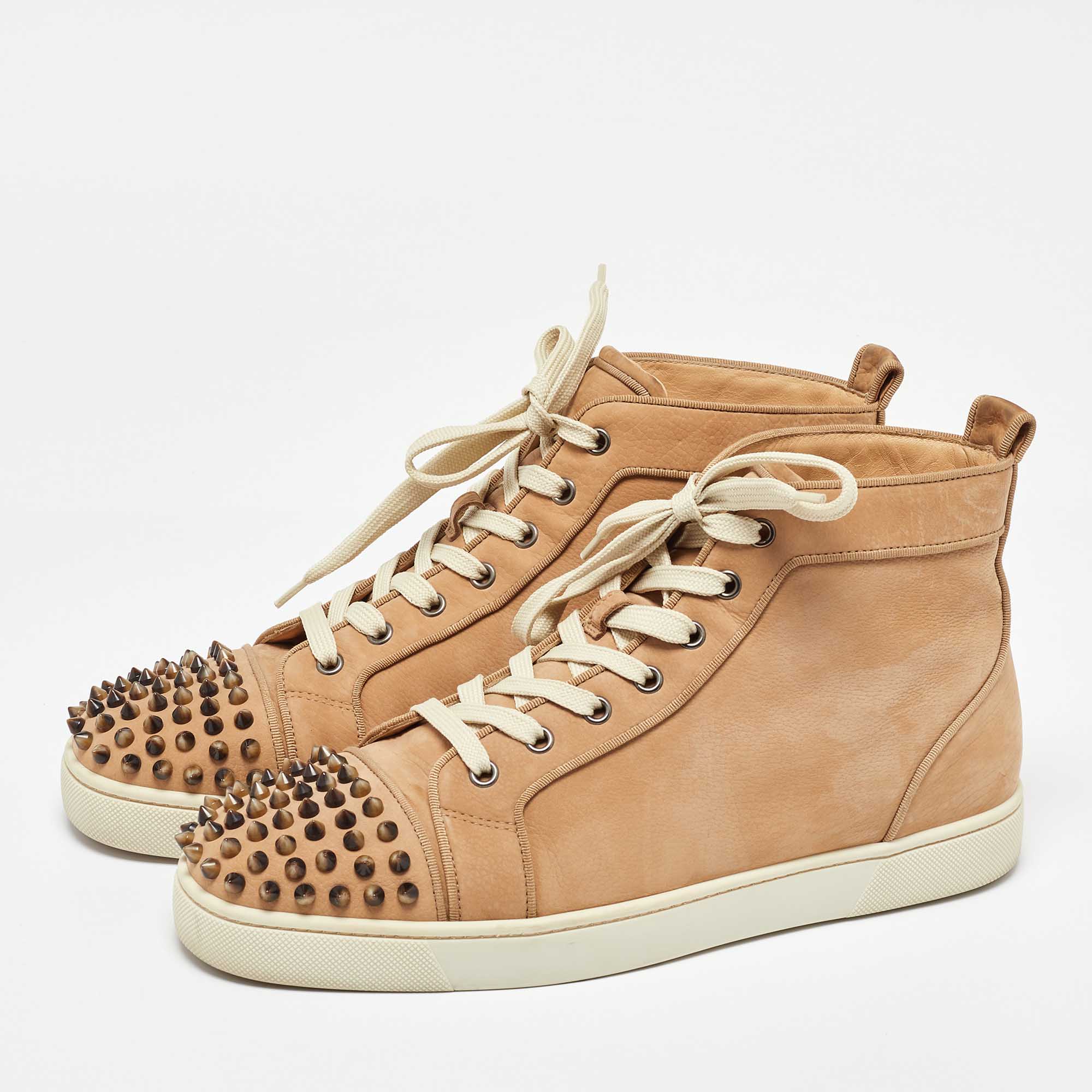 Christian Louboutin Beige Nubuck Leather High Top Sneakers 43