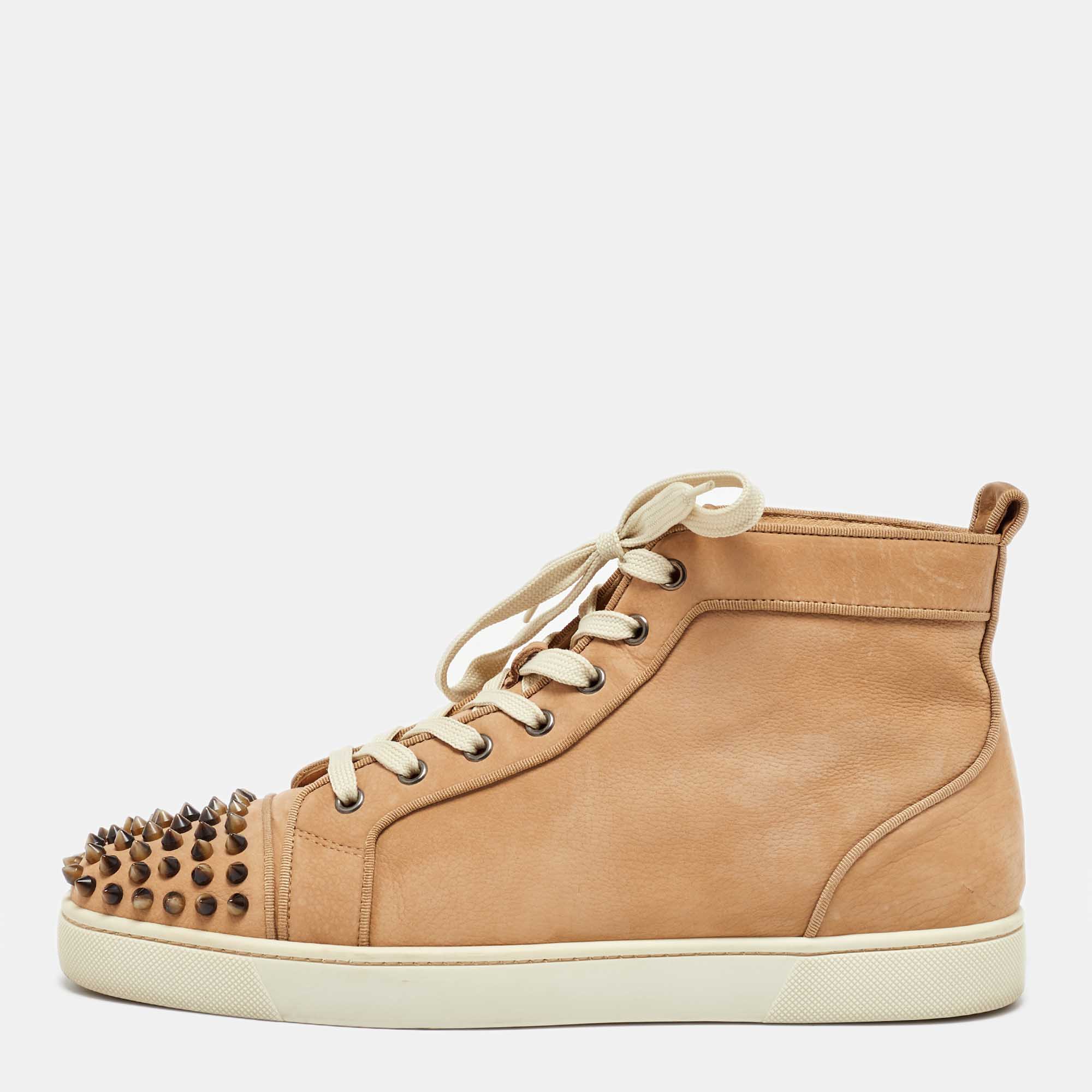 Christian Louboutin Beige Nubuck Leather High Top Sneakers 43