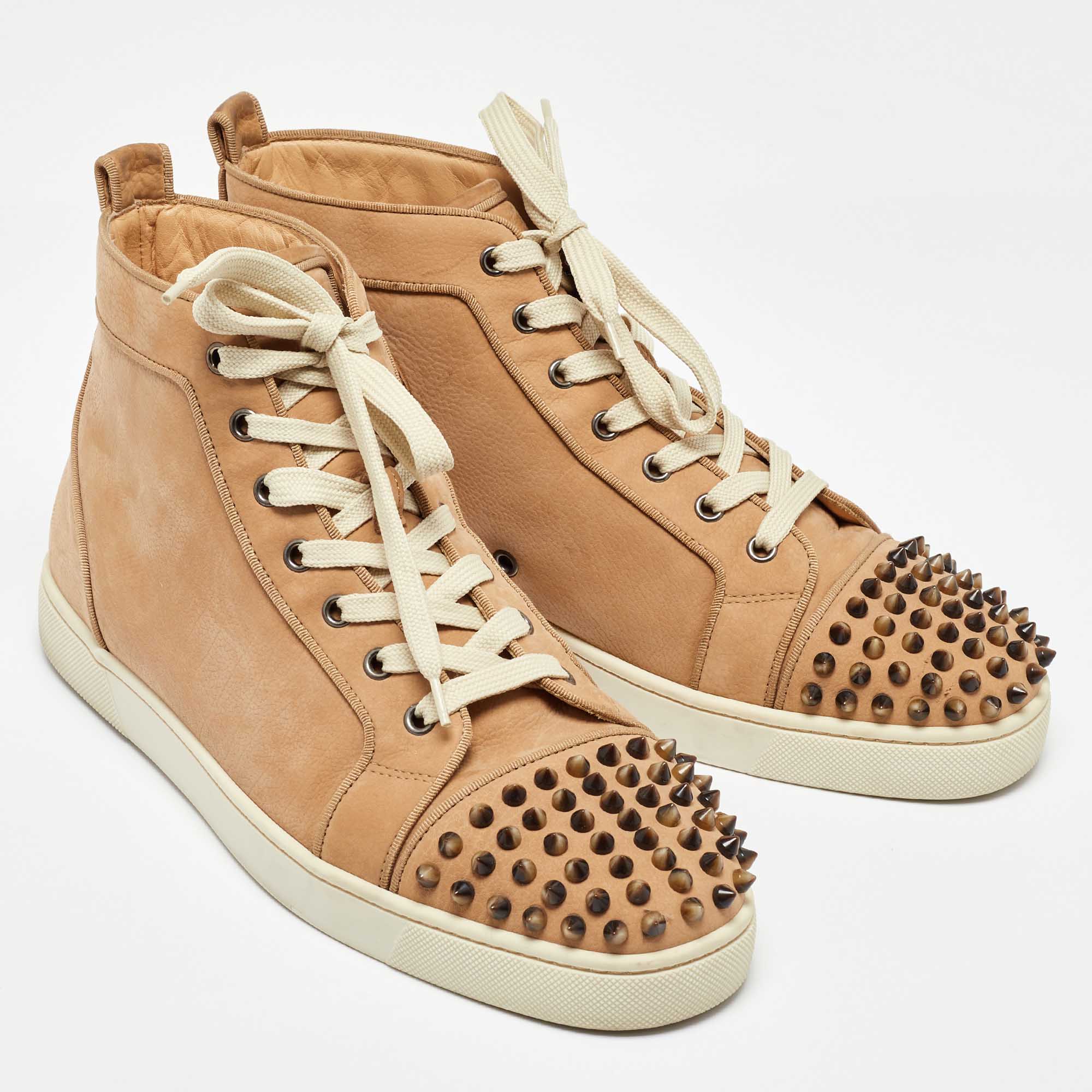 Christian Louboutin Beige Nubuck Leather High Top Sneakers 43