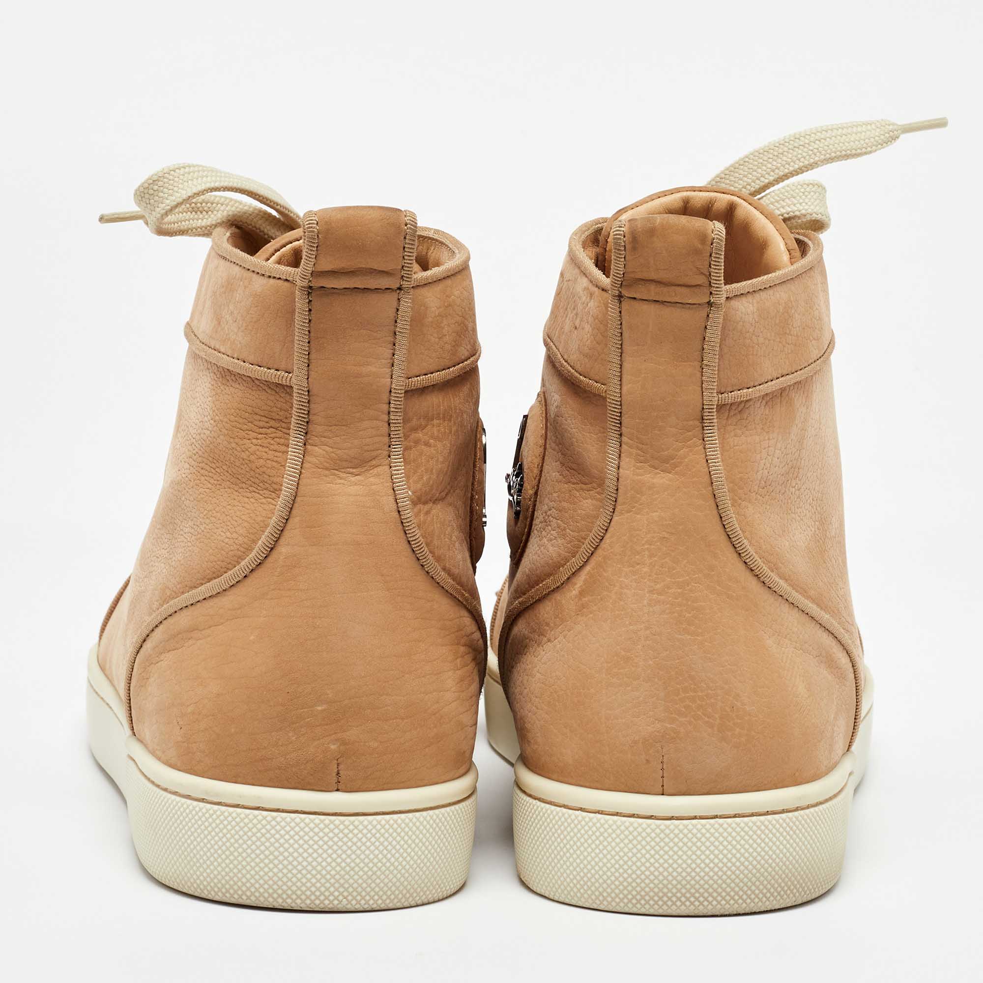 Christian Louboutin Beige Nubuck Leather High Top Sneakers 43