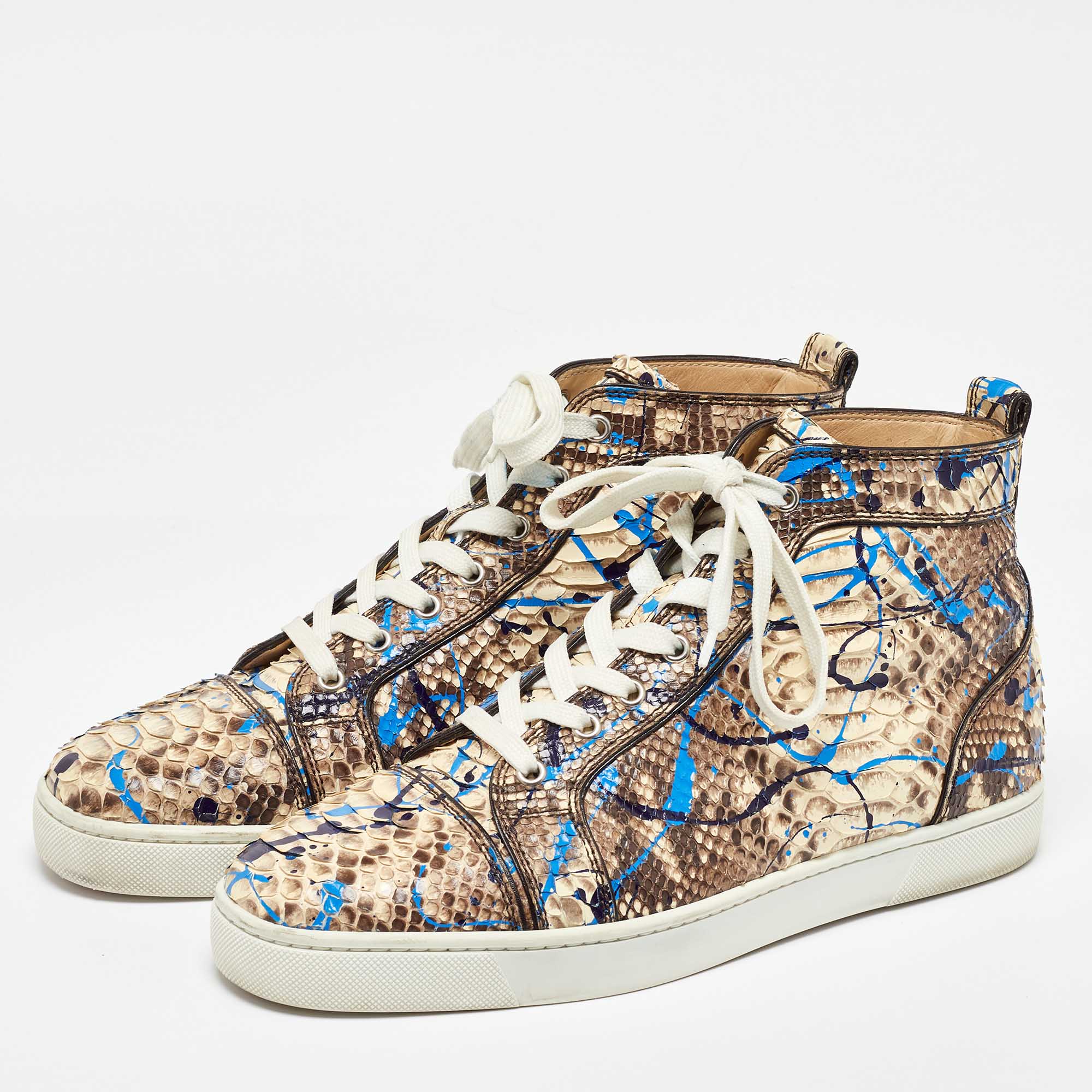 Christian Louboutin Multicolor Python Leather Graffiti Louis High Top Sneakers Size 43