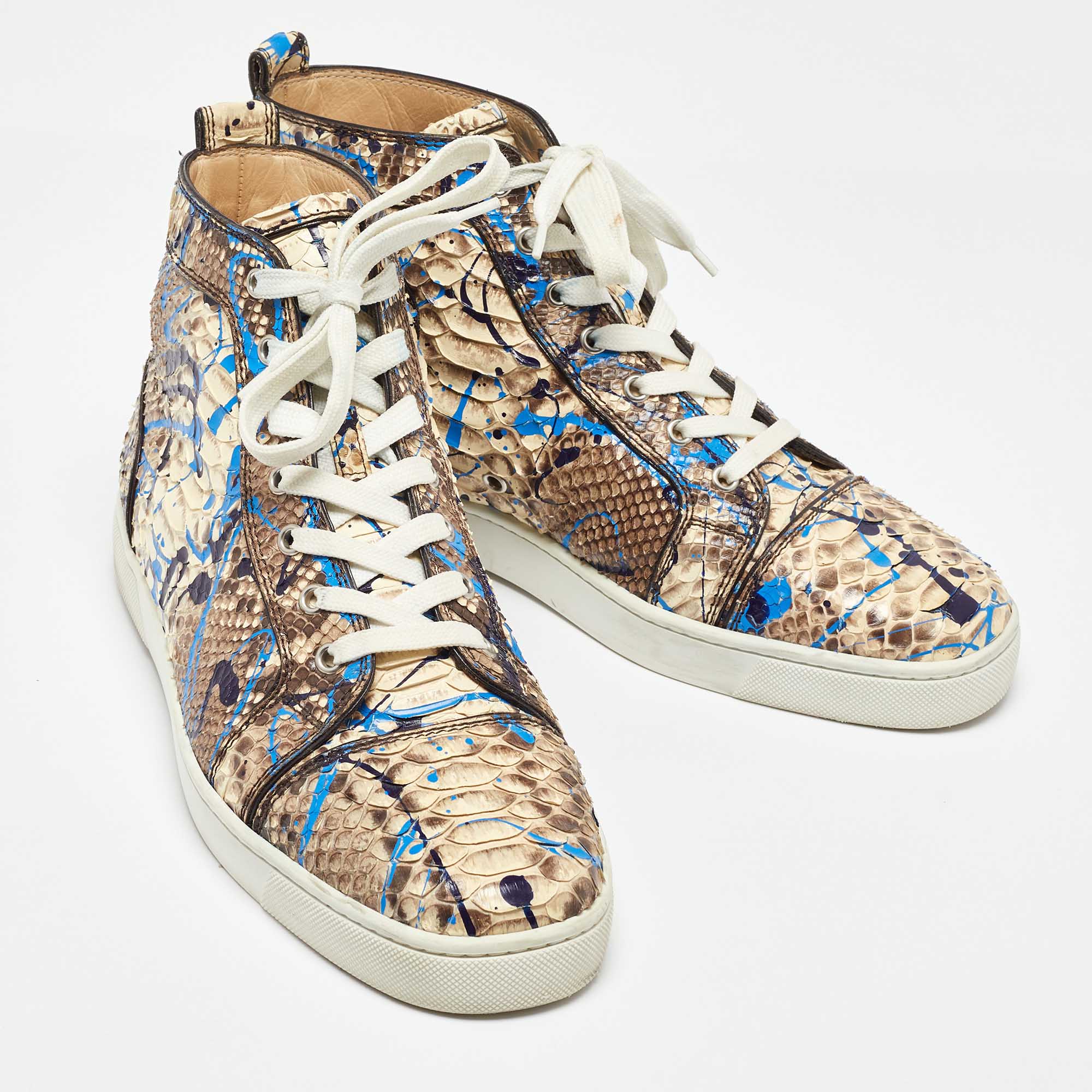 Christian Louboutin Multicolor Python Leather Graffiti Louis High Top Sneakers Size 43