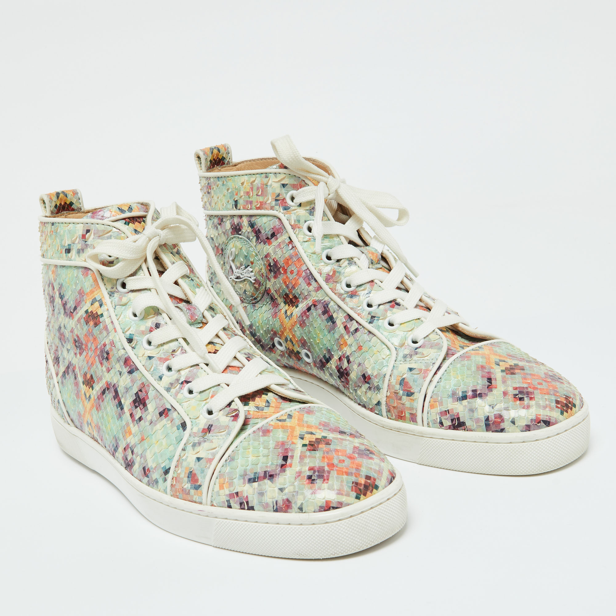 Christian Louboutin Multicolor Snakeskin Leather Louis High Top Sneakers Size 43