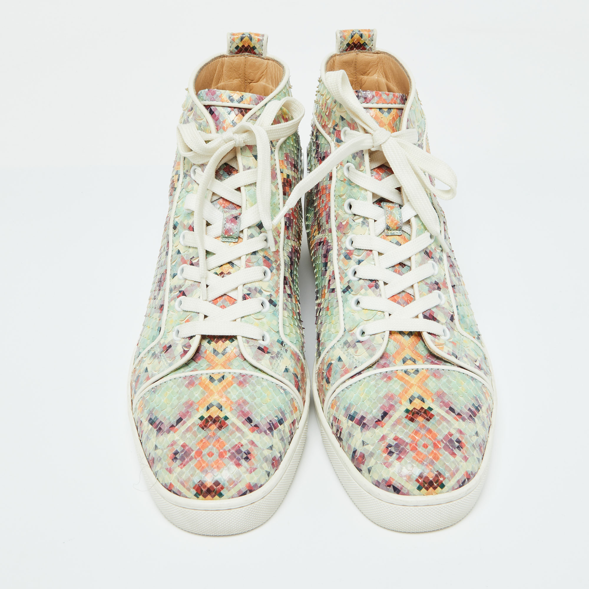 Christian Louboutin Multicolor Snakeskin Leather Louis High Top Sneakers Size 43