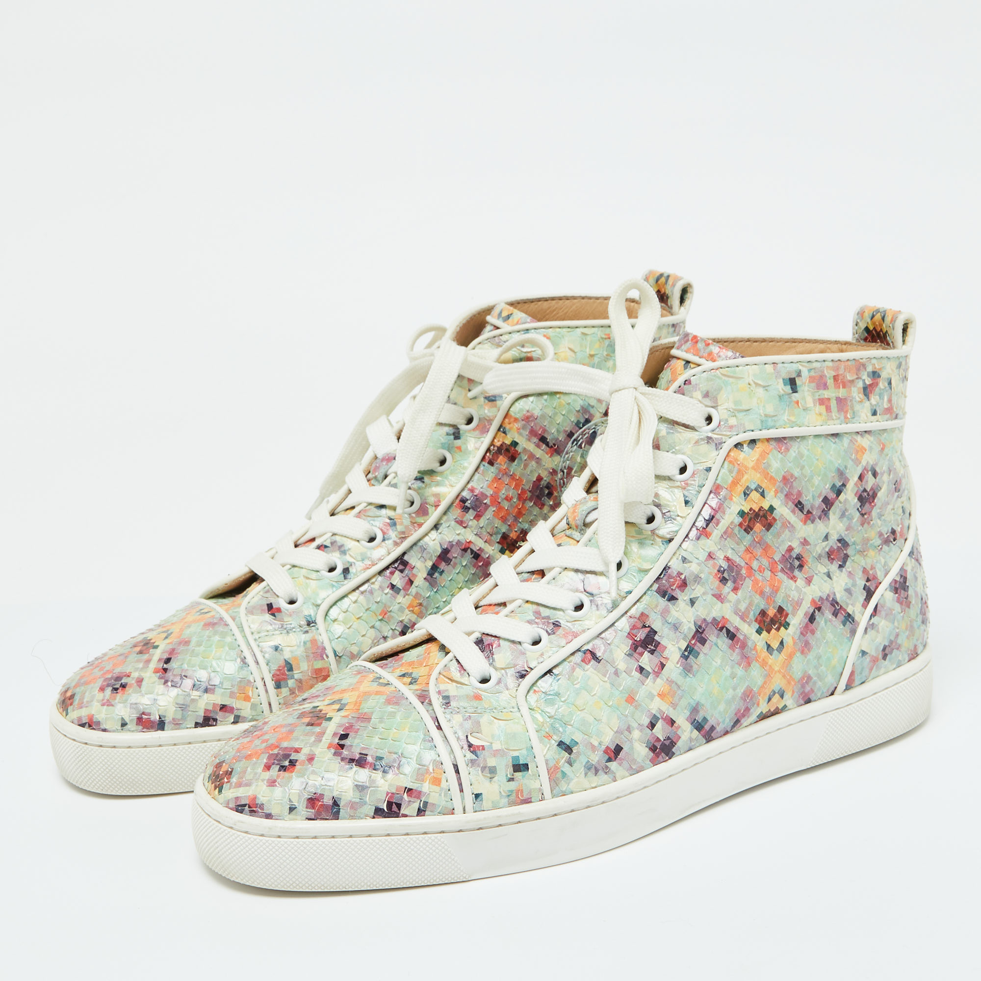 Christian Louboutin Multicolor Snakeskin Leather Louis High Top Sneakers Size 43