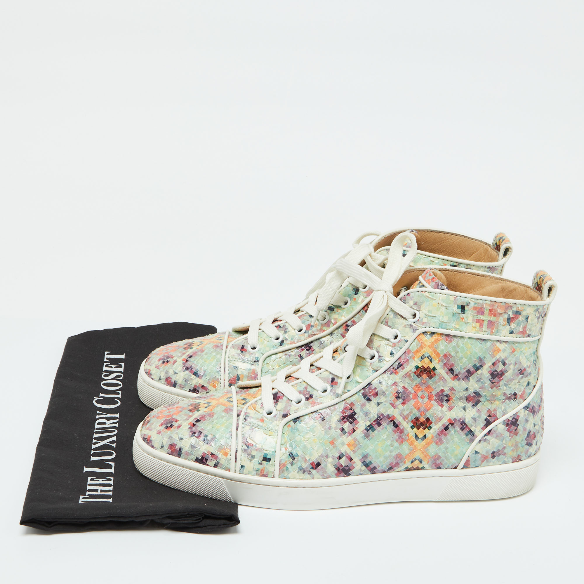 Christian Louboutin Multicolor Snakeskin Leather Louis High Top Sneakers Size 43