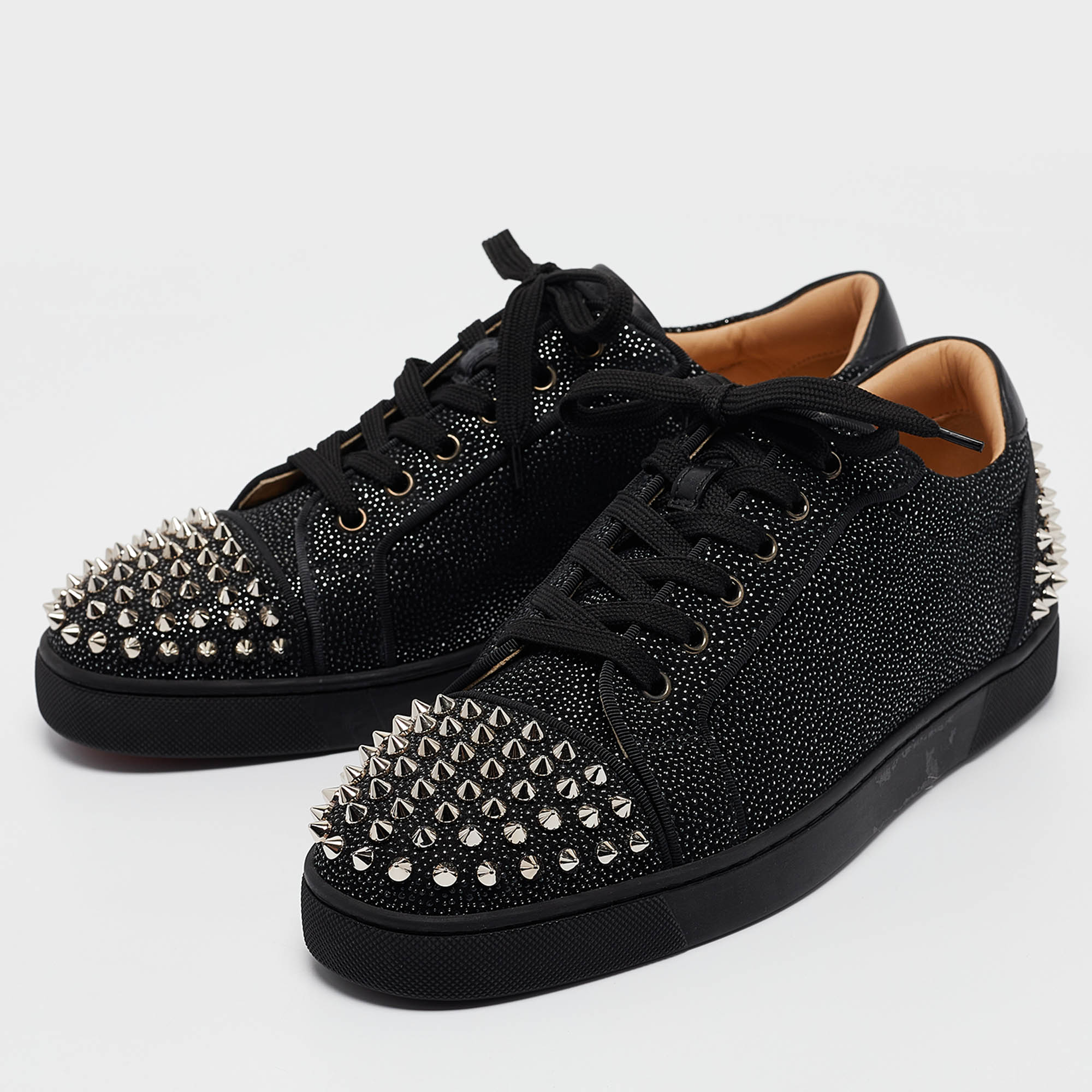 Christian Louboutin Black Glitter Suede Seavaste 2 Sneakers Size 43