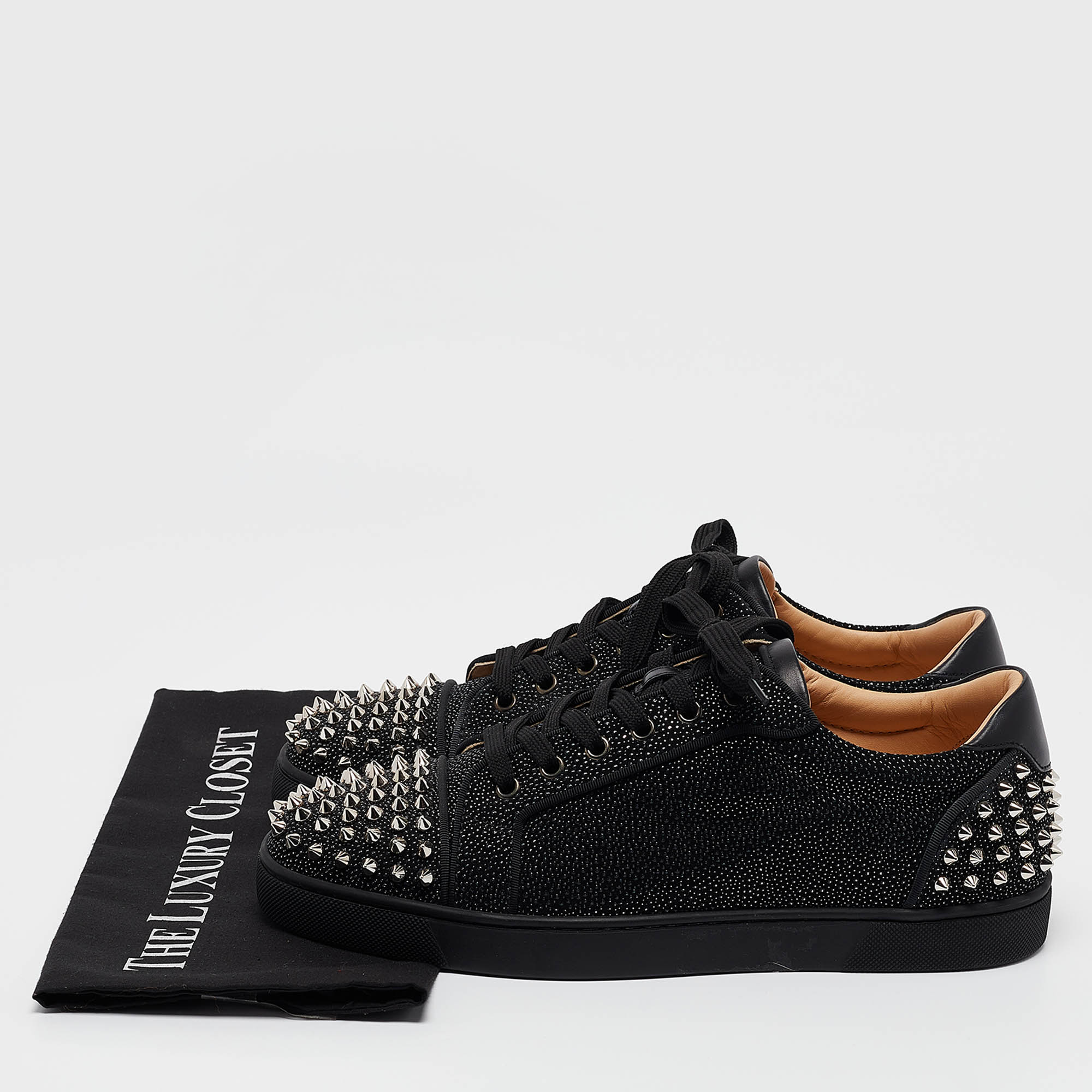 Christian Louboutin Black Glitter Suede Seavaste 2 Sneakers Size 43