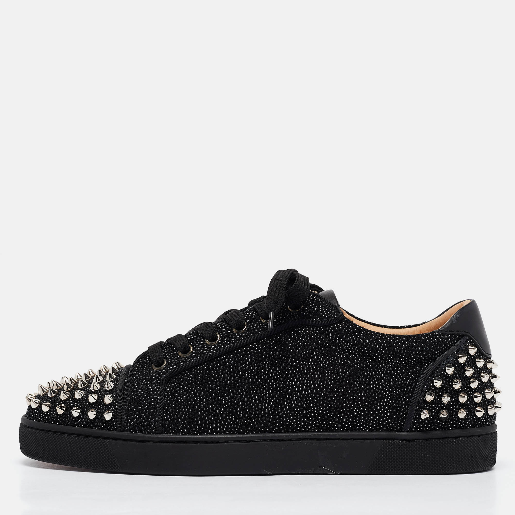 Christian Louboutin Black Glitter Suede Seavaste 2 Sneakers Size 43