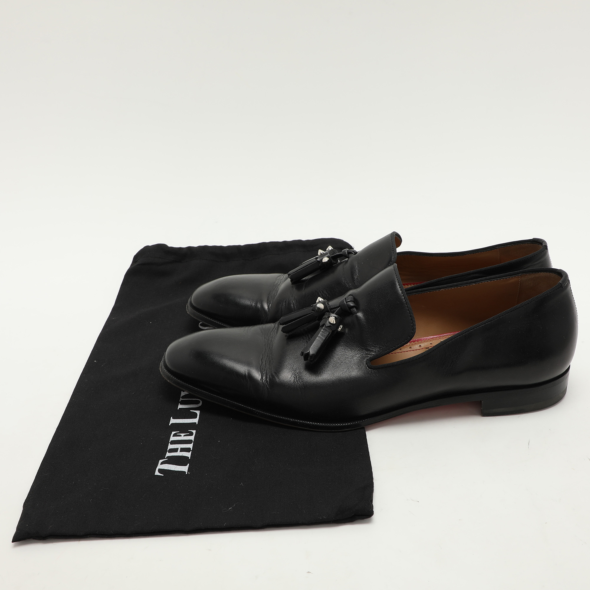 Christian Louboutin Black Leather Dandelion Tassel Loafers Size 45