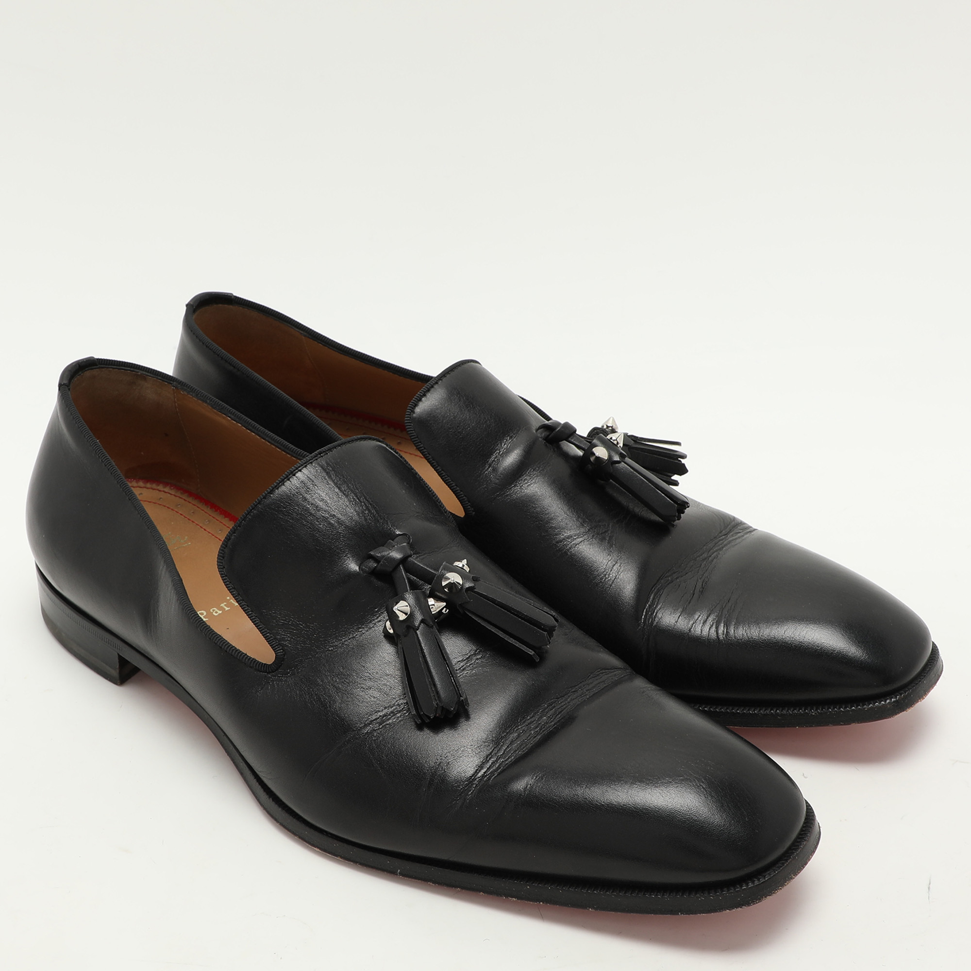 Christian Louboutin Black Leather Dandelion Tassel Loafers Size 45