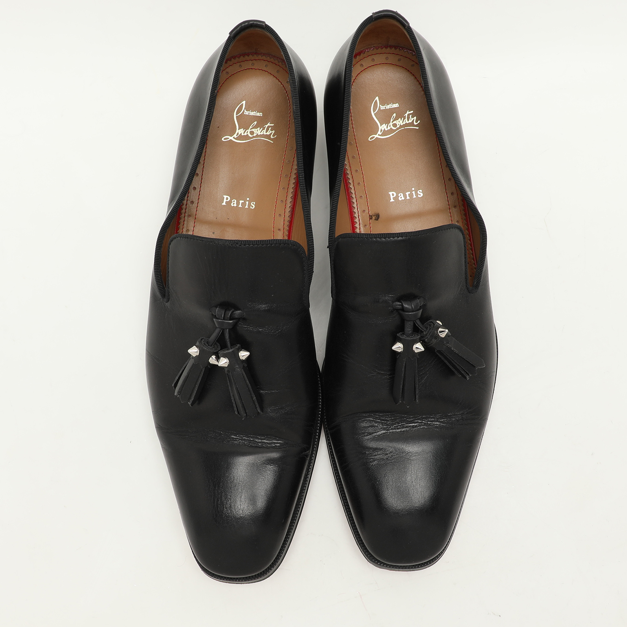 Christian Louboutin Black Leather Dandelion Tassel Loafers Size 45