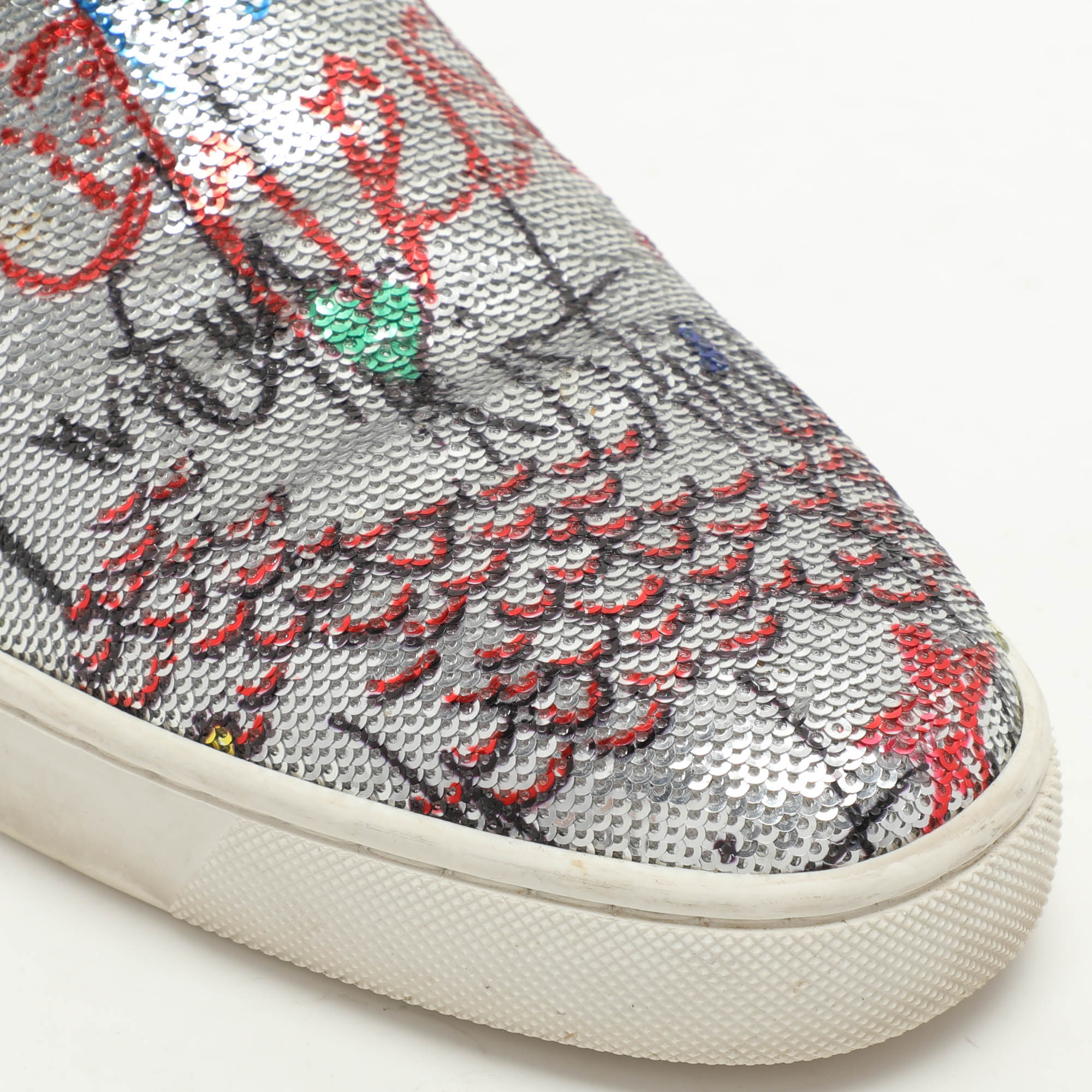 Christian Louboutin Multicolor Graffiti Sequins And Leather Slip On Sneakers Size 44