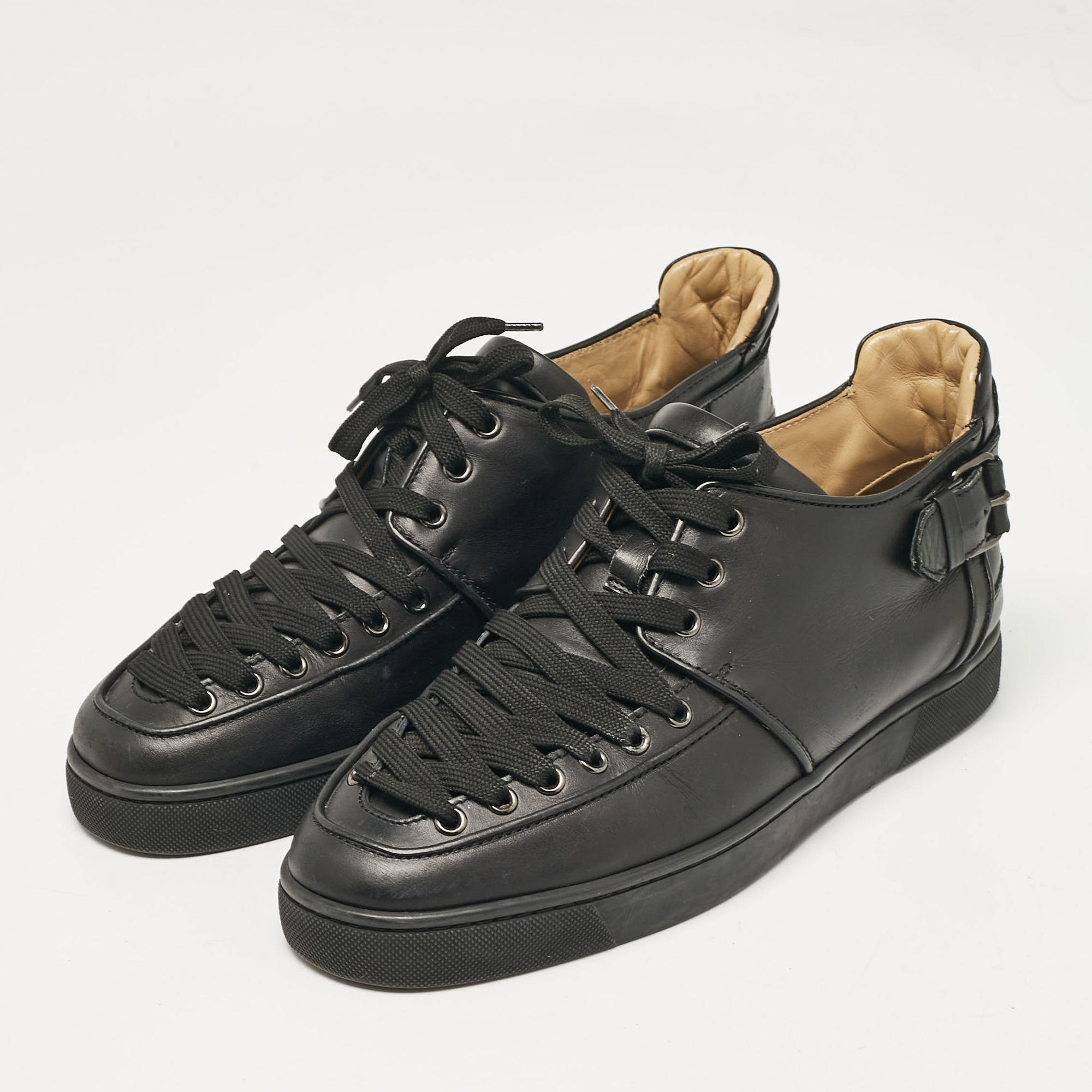 Christian Louboutin Black Leather Alfe Lace Up Sneakers Size 42