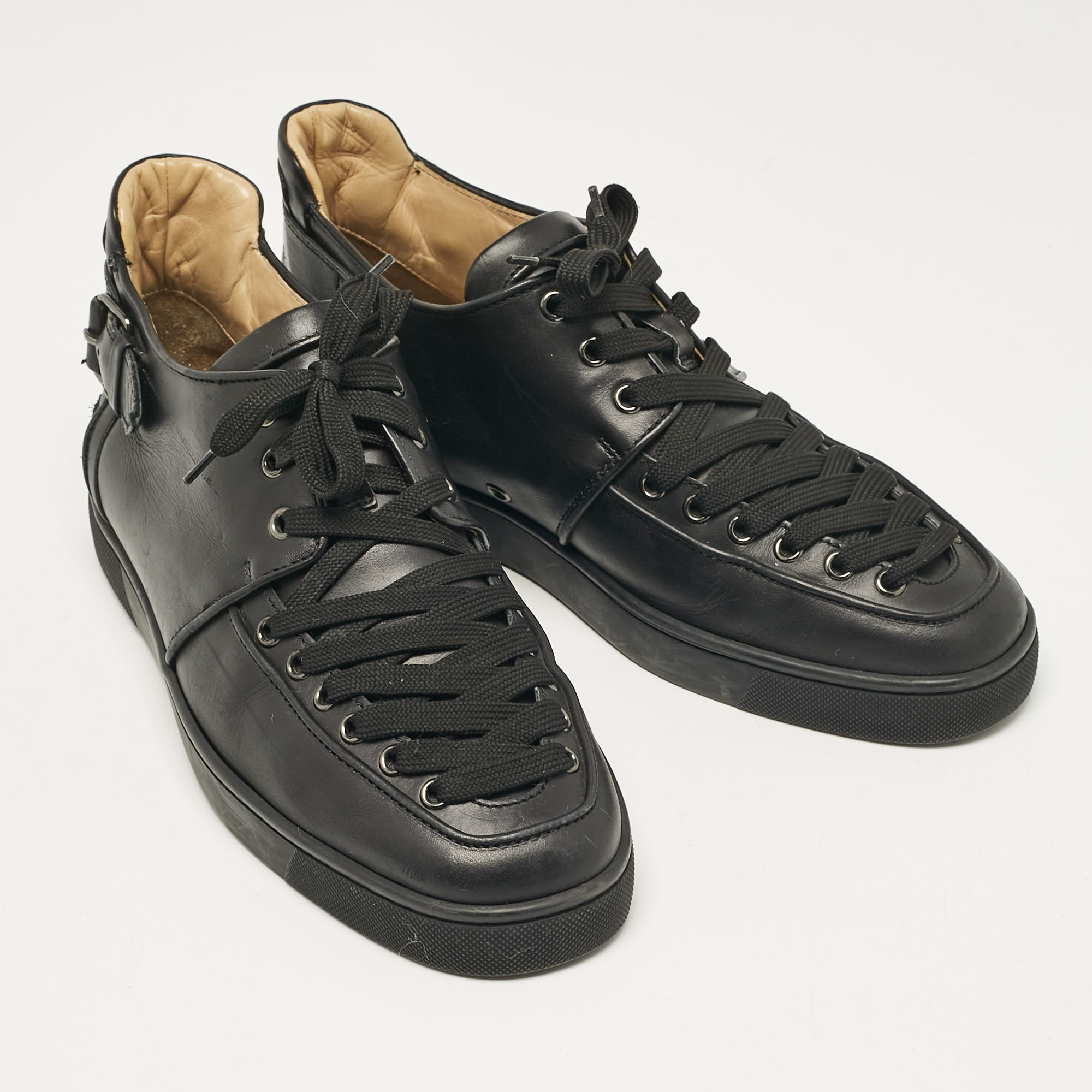 Christian Louboutin Black Leather Alfe Lace Up Sneakers Size 42