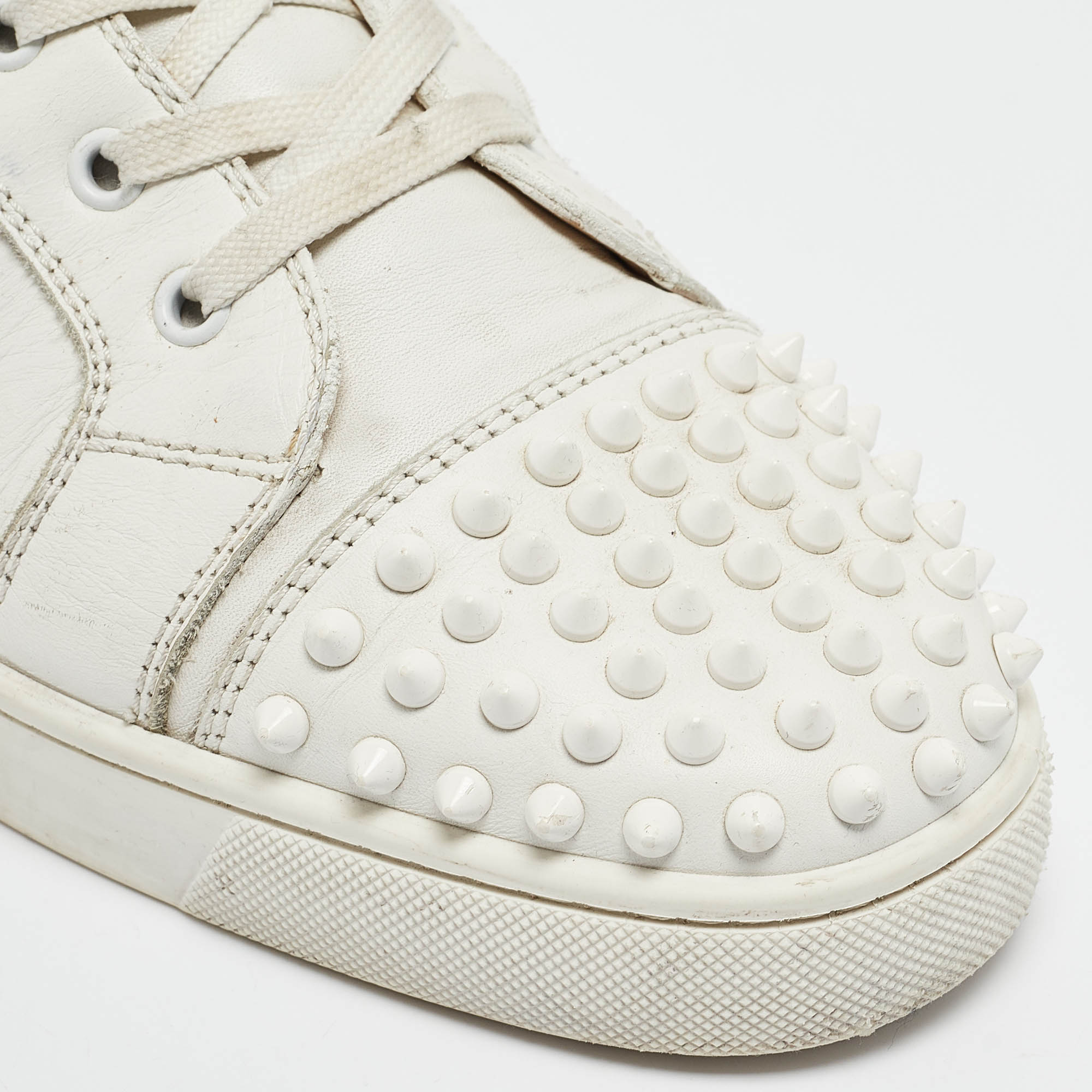 Christian Louboutin White Leather Louis Spikes High Top Sneakers Size 43.5