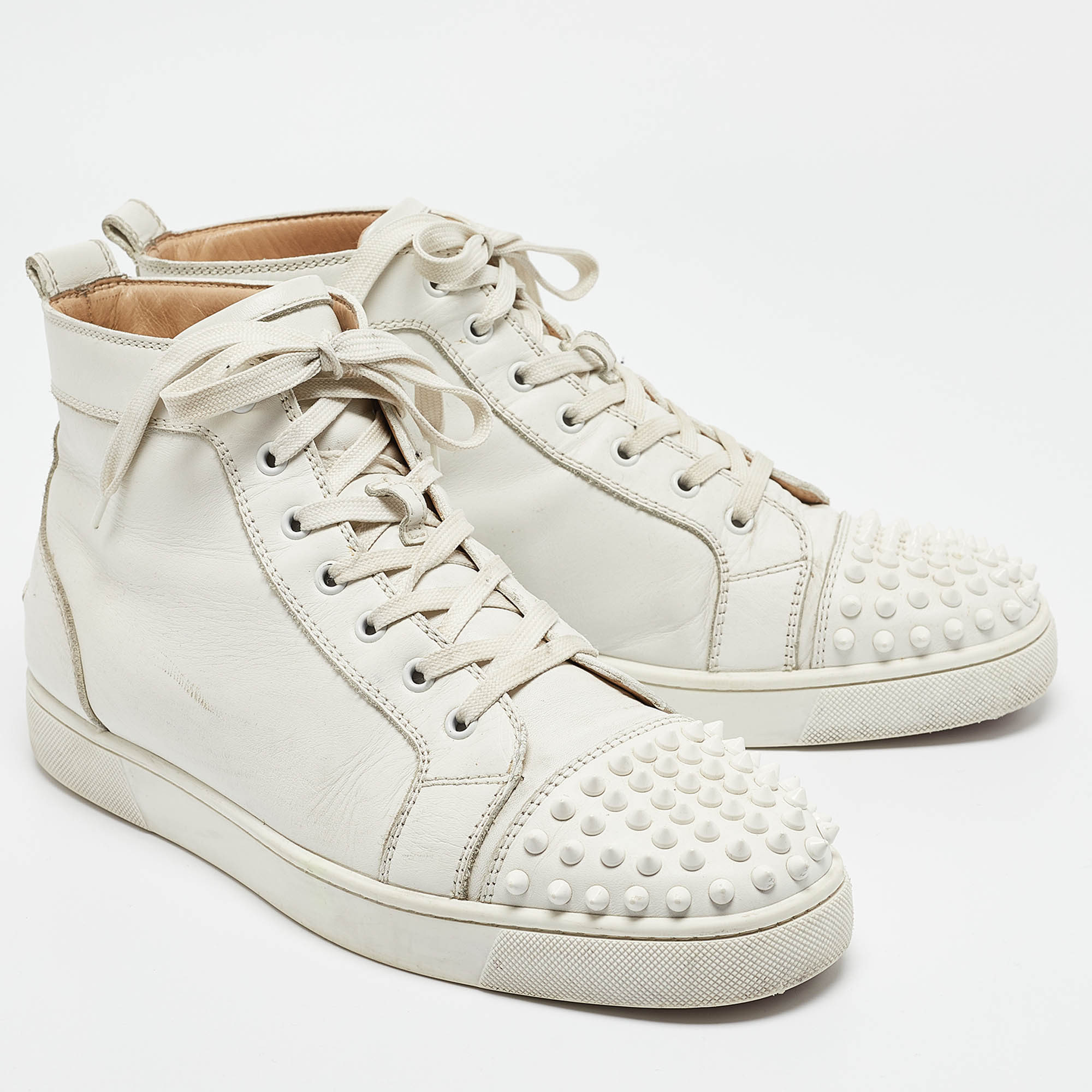 Christian Louboutin White Leather Louis Spikes High Top Sneakers Size 43.5