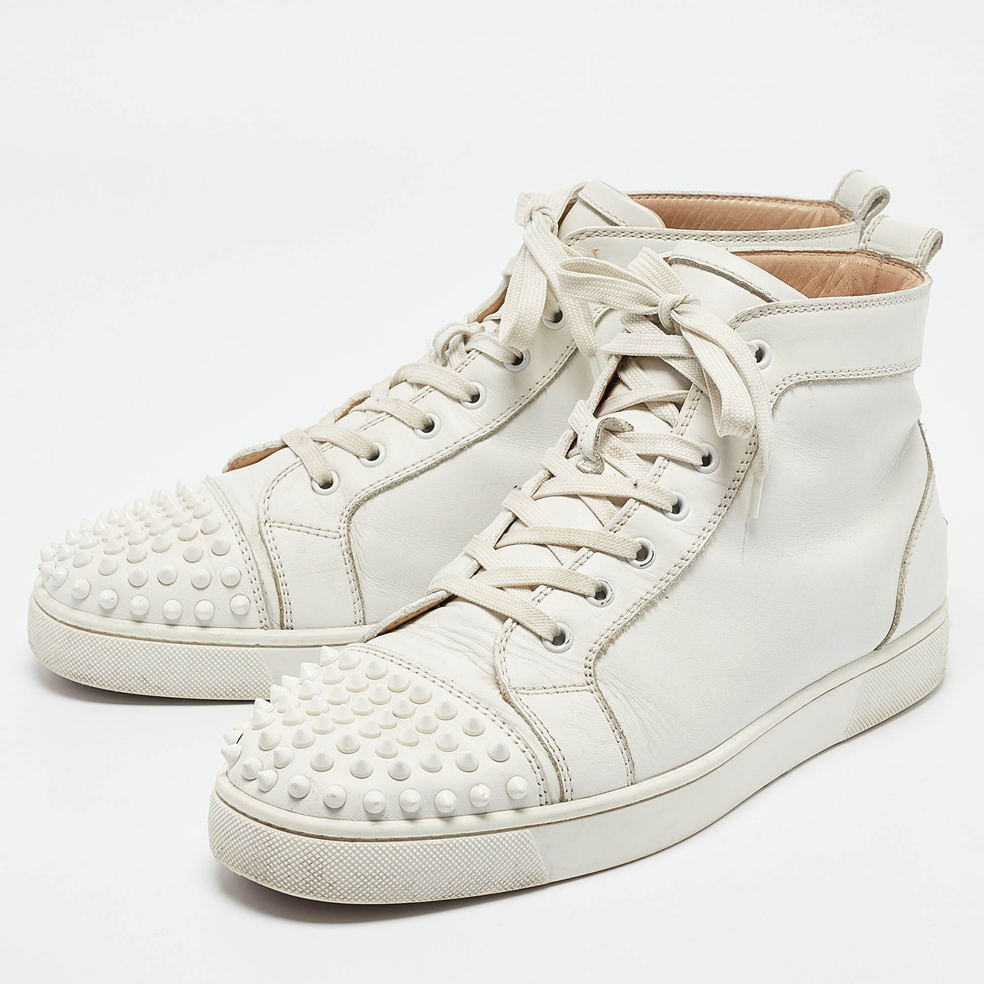 Christian Louboutin White Leather Louis Spikes High Top Sneakers Size 43.5